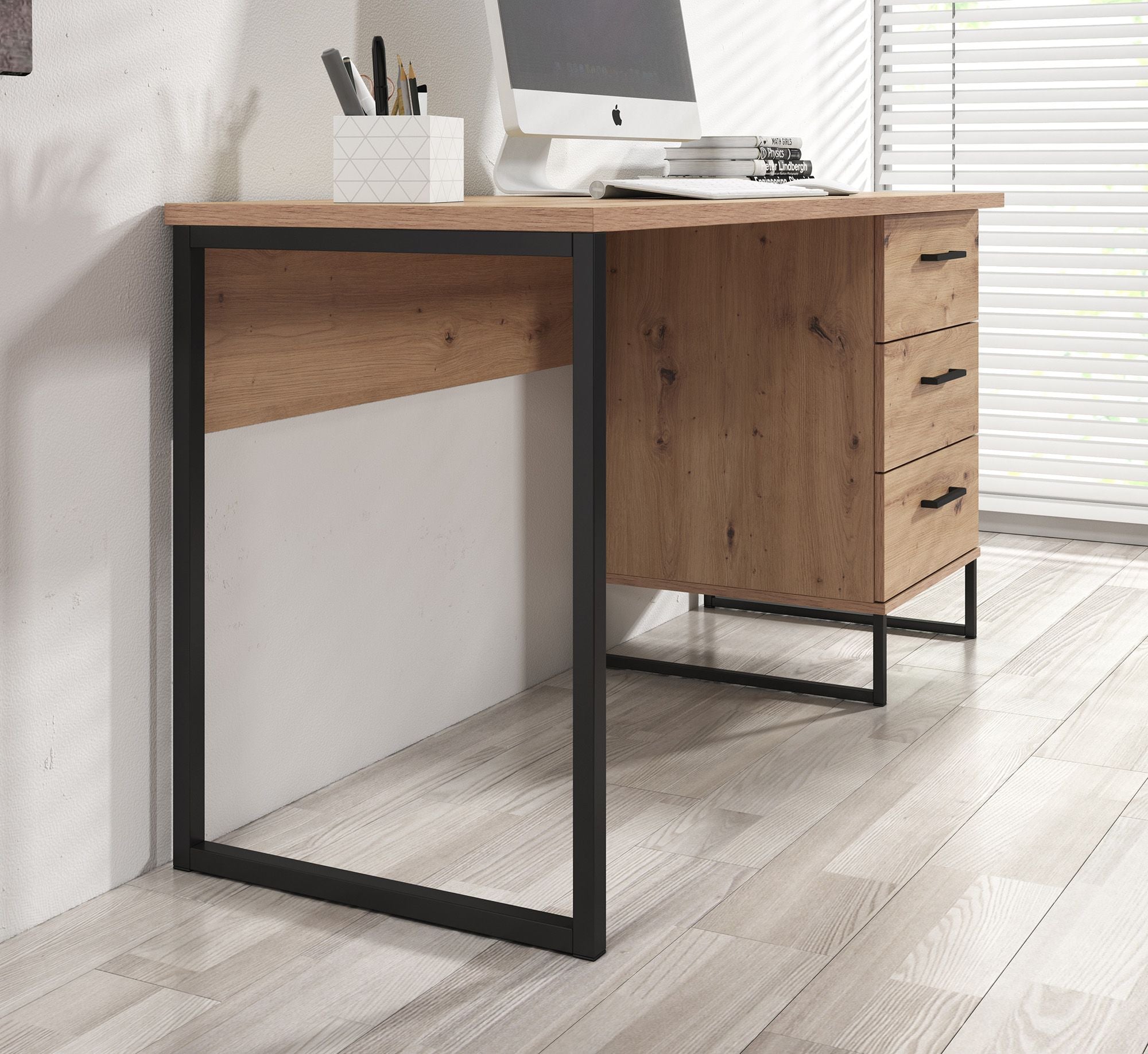 Saturn - Bureau - Eiken/zwart - 138x56 cm