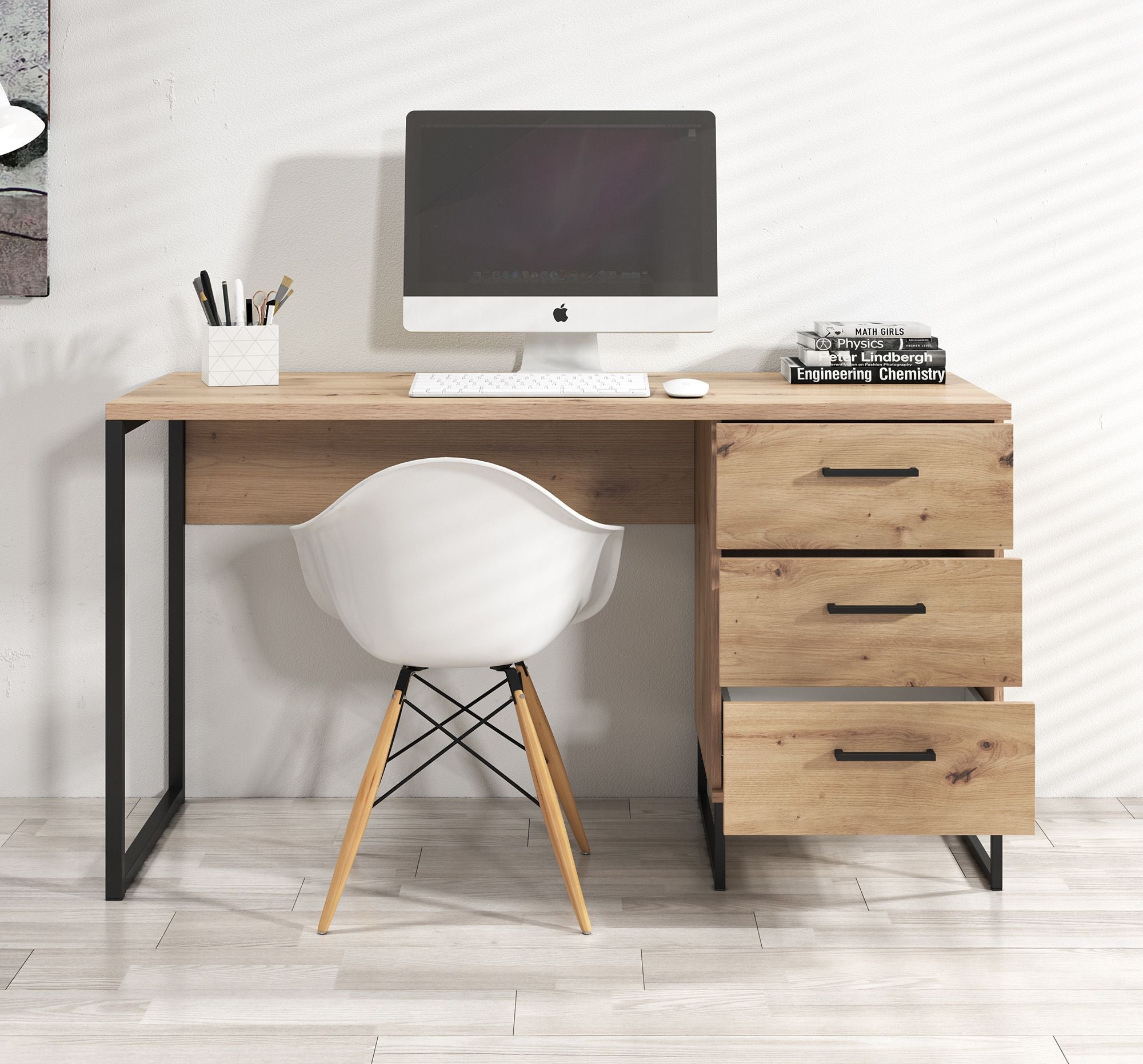 Saturn - Bureau - Eiken/zwart - 138x56 cm