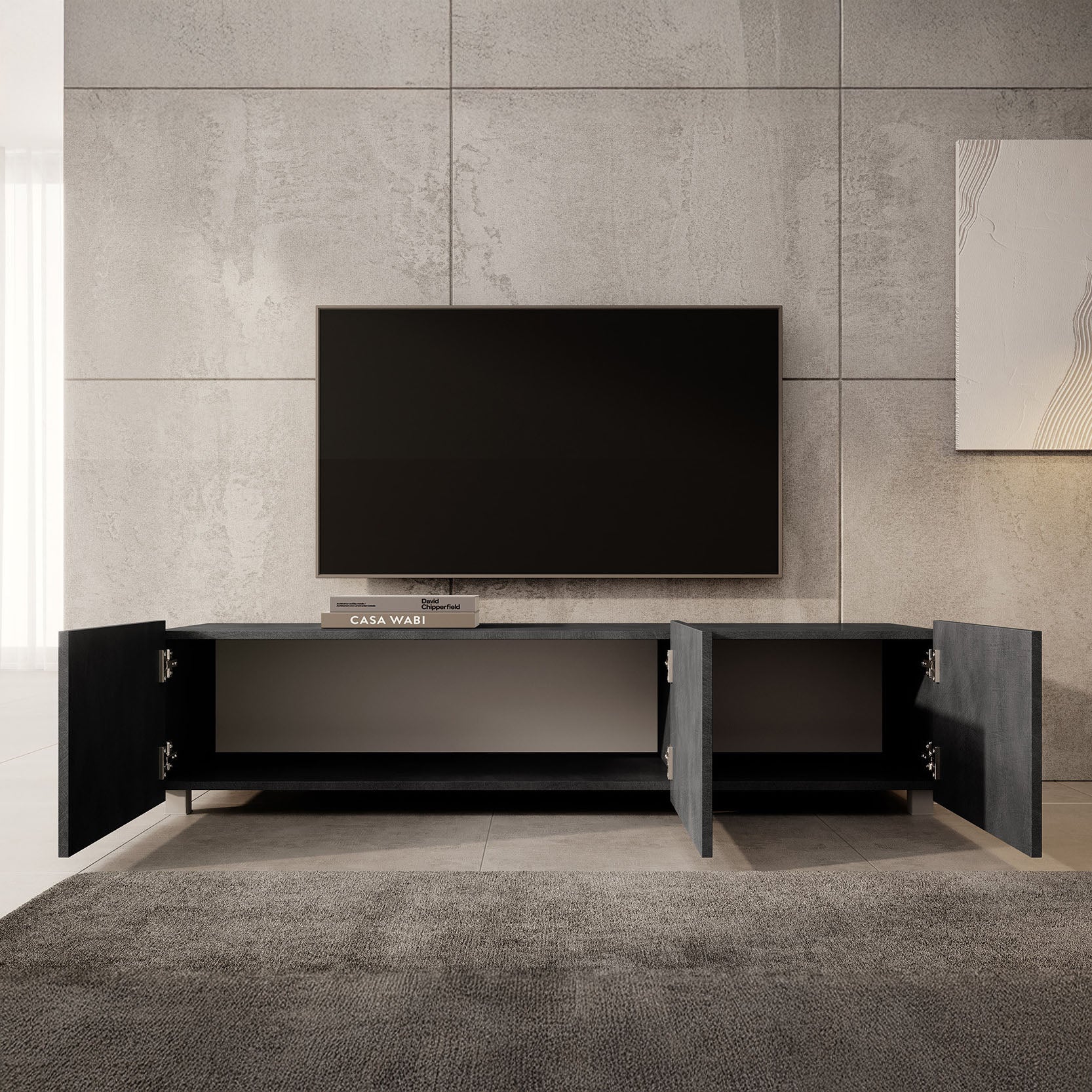 Calabas - TV-Meubel met 3 deuren - Grijs - 150 cm