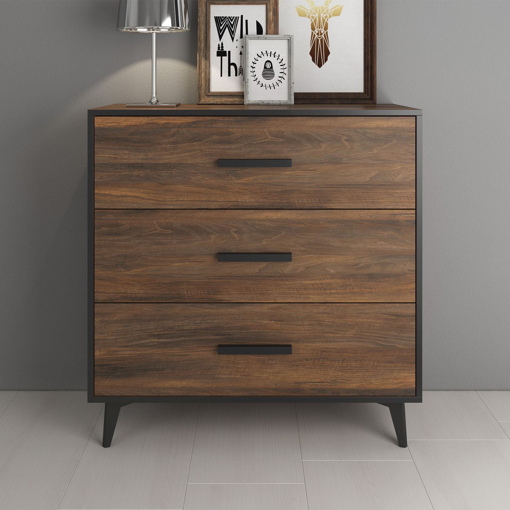 Frey - Ladekast - Donker eiken/zwart - 91x40x95 cm