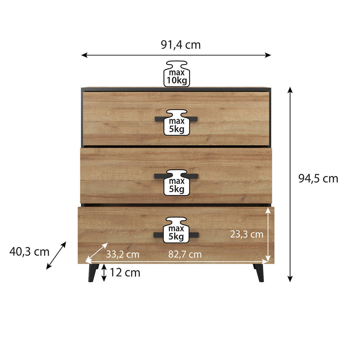 Frey - Ladekast - Donker eiken/zwart - 91x40x95 cm