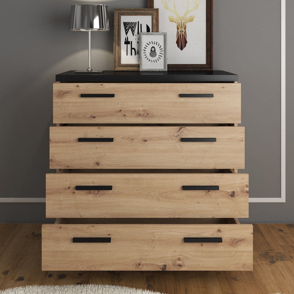 Incala - Ladekast - Eiken/zwart - 90x40x90 cm