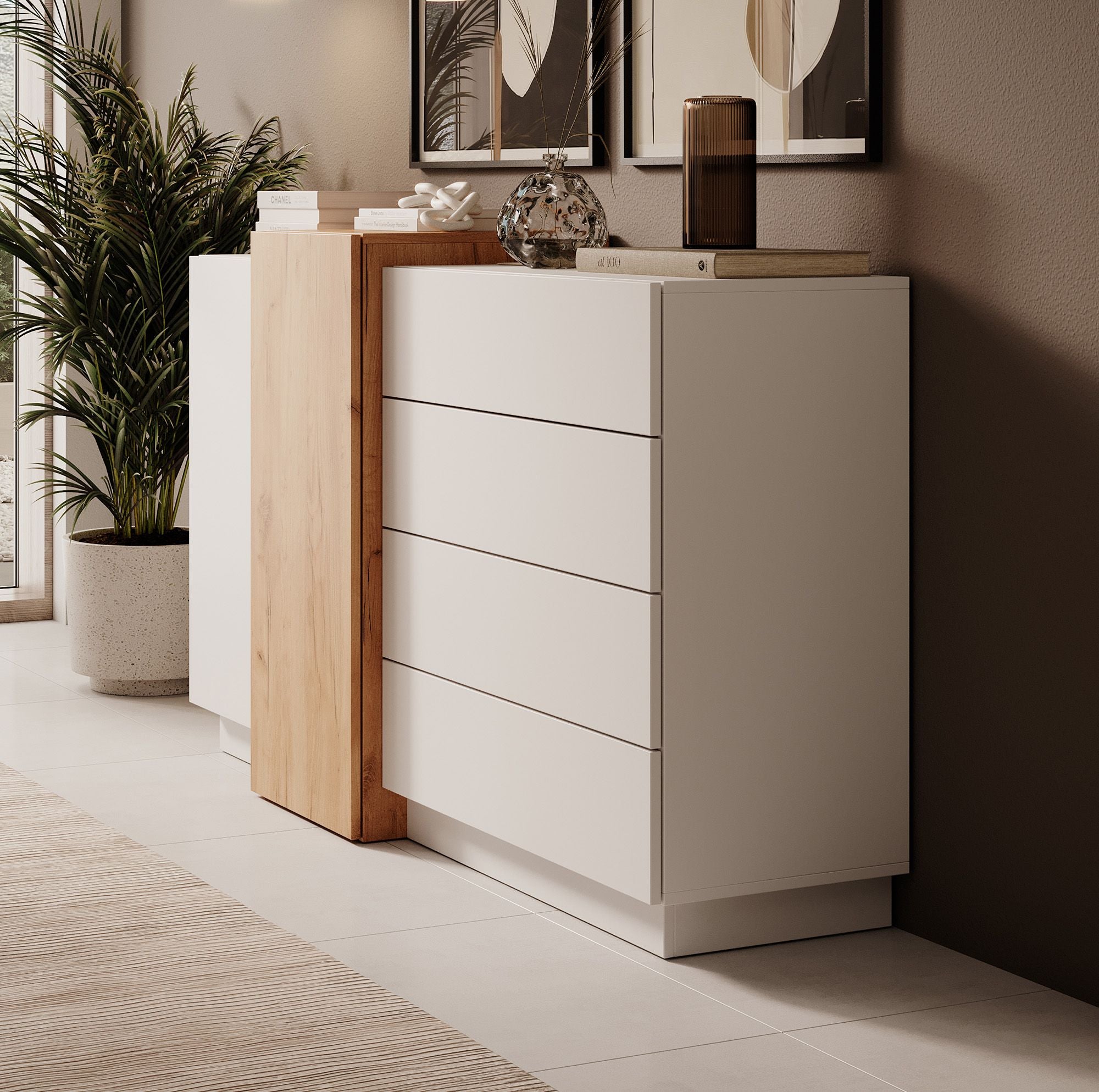 Three - Dressoir - Wit/eiken - 160x46x93 cm