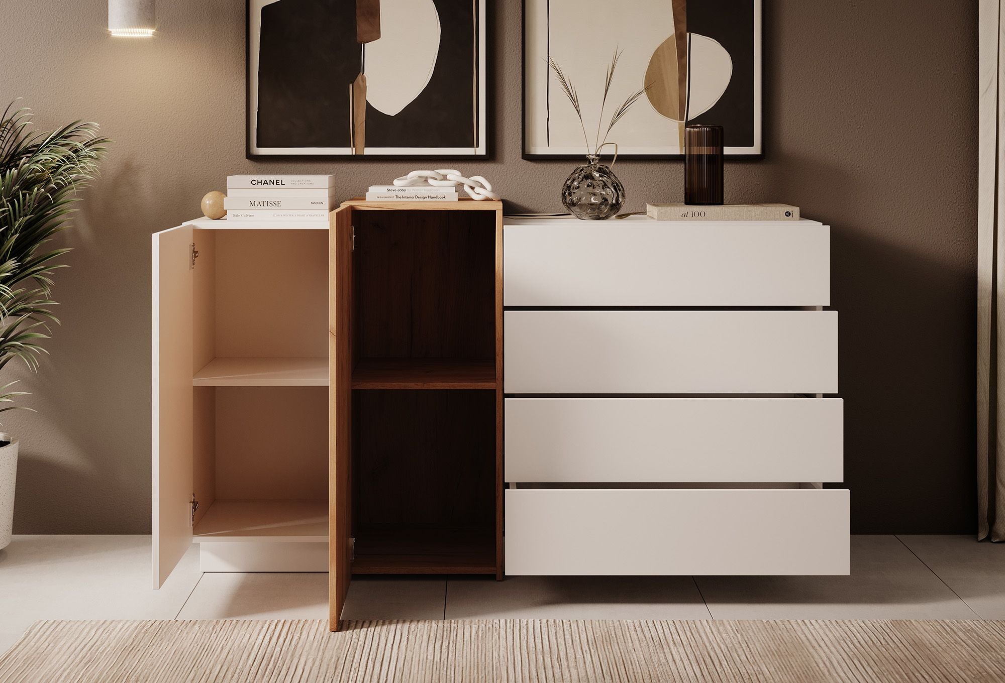 Three - Dressoir - Wit/eiken - 160x46x93 cm