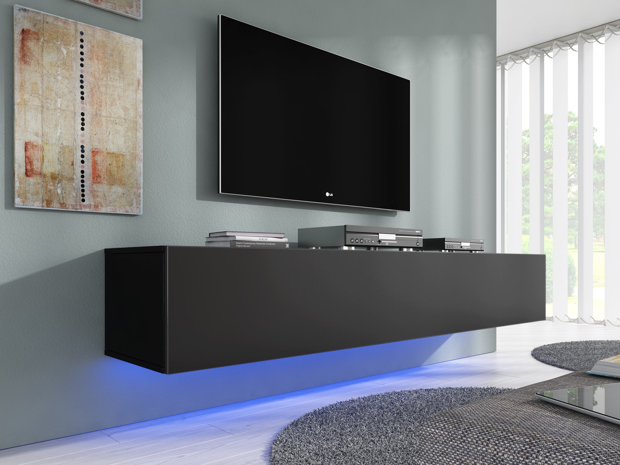 Dario - TV-Meubel met verlichting  - Mat zwart - 180 cm