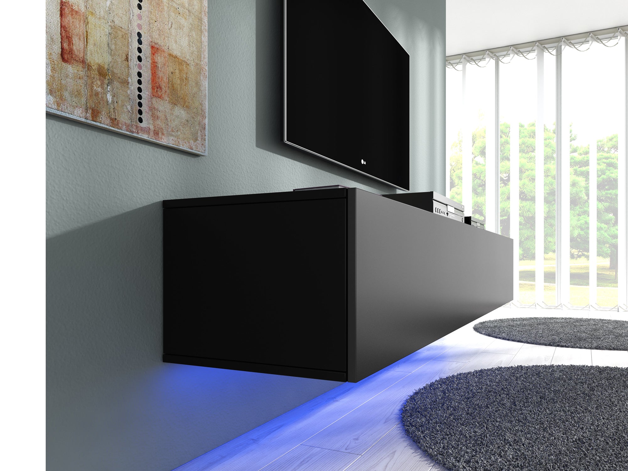 Dario - TV-Meubel met verlichting  - Mat zwart - 180 cm
