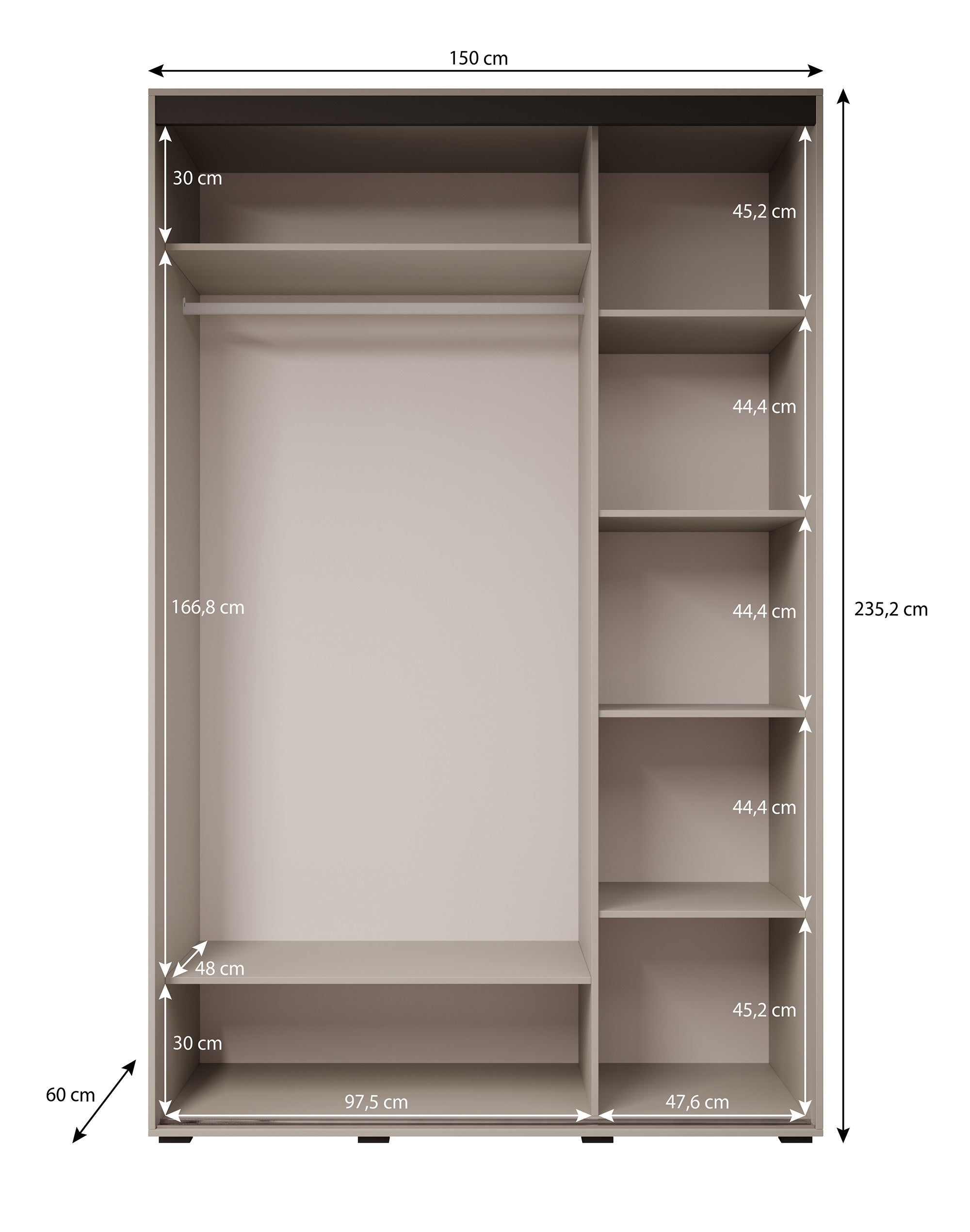Delos 3 - Kledingkast met schuifdeuren - Beige - 150x60x235 cm