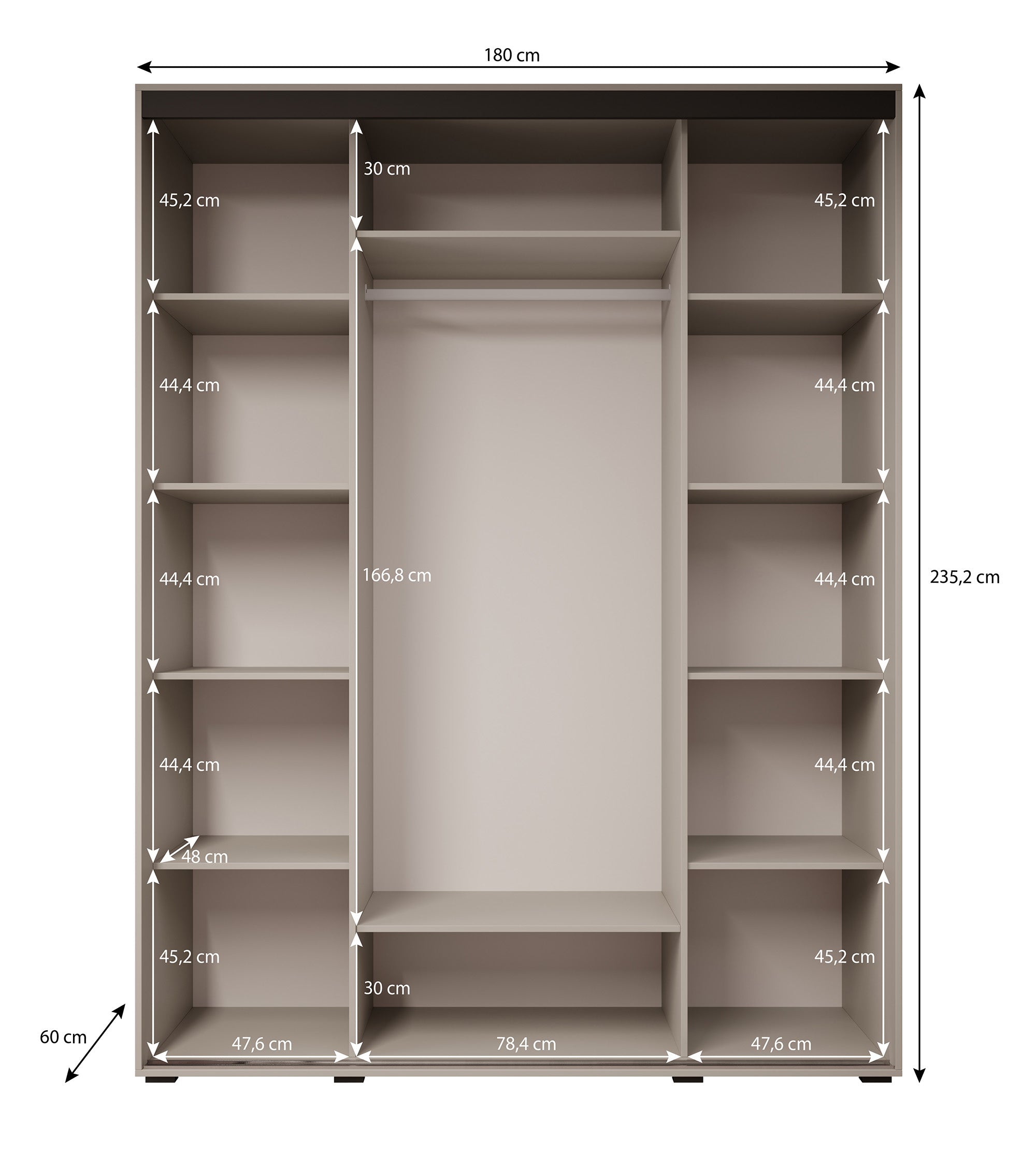 Delos 1 - Kledingkast met schuifdeuren - Beige - 180x60x235 cm