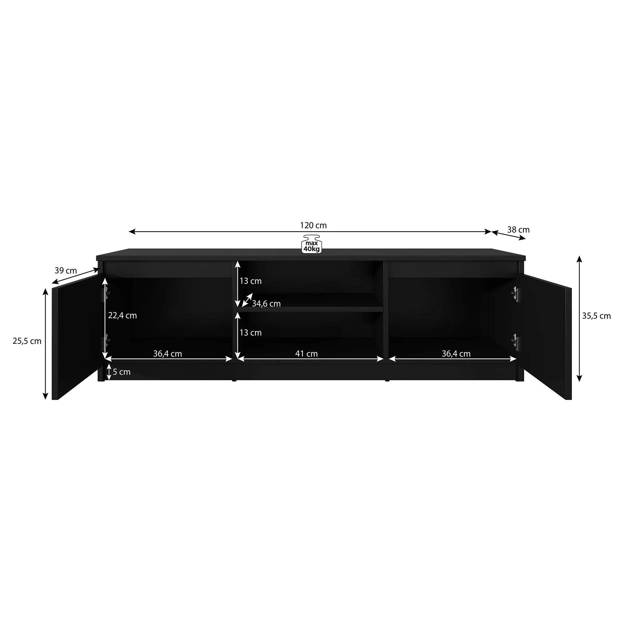 Diaz - TV-Meubel - Zwart - 120 cm