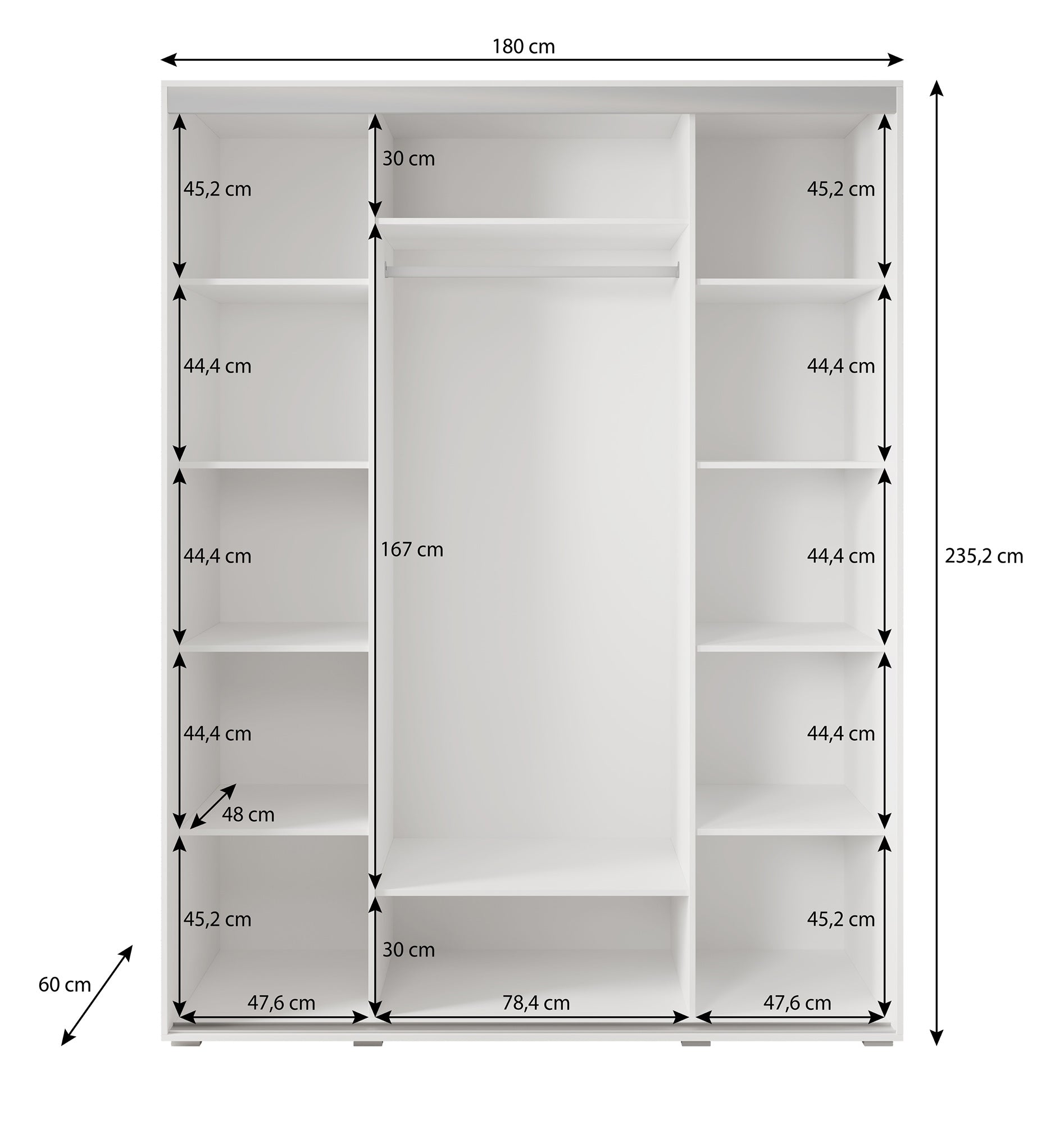 Dreamer - Kledingkast met schuifdeuren - Wit - 180x60x235 cm