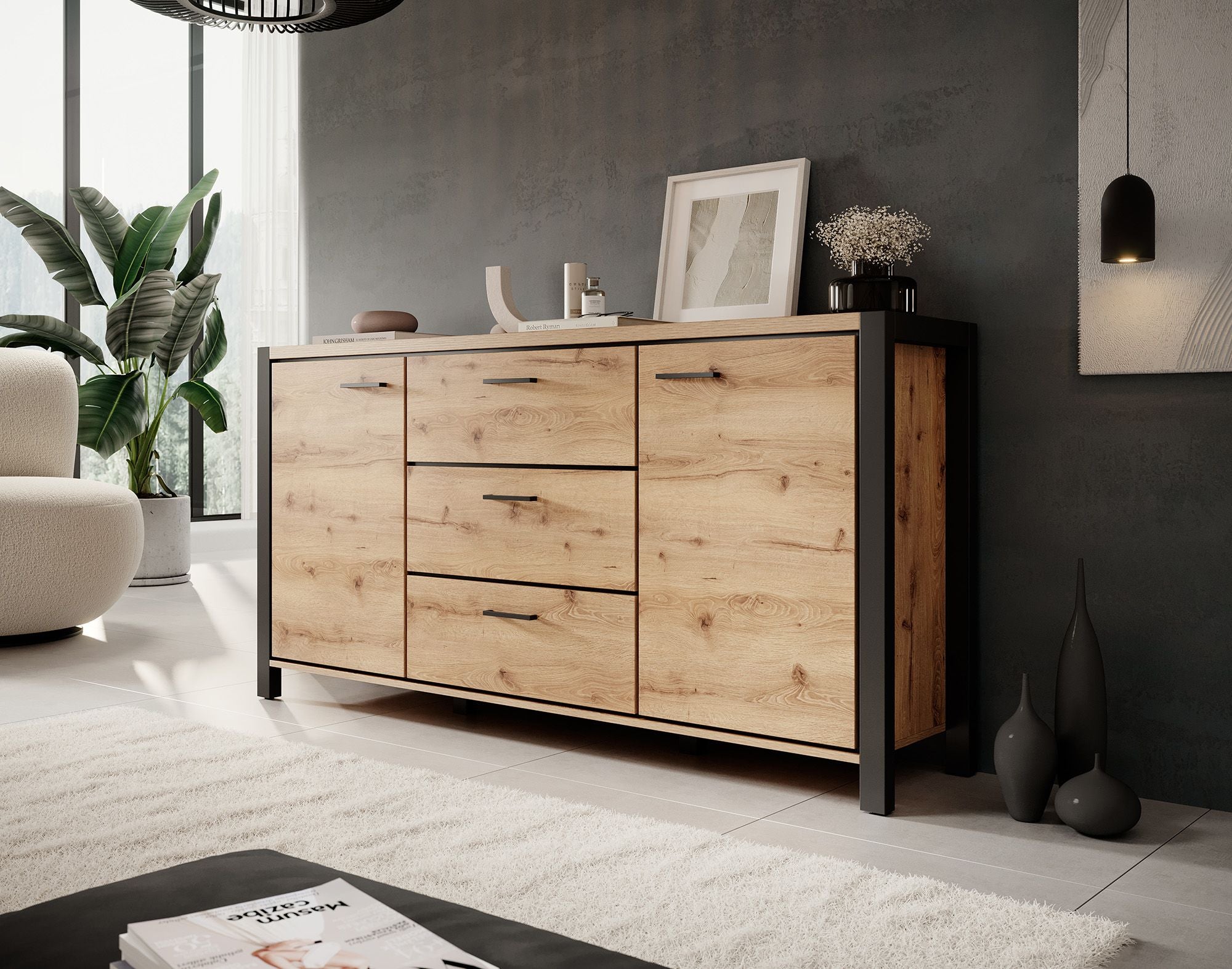 Acapulco - Dressoir - Eiken/zwart - 180x41x91 cm