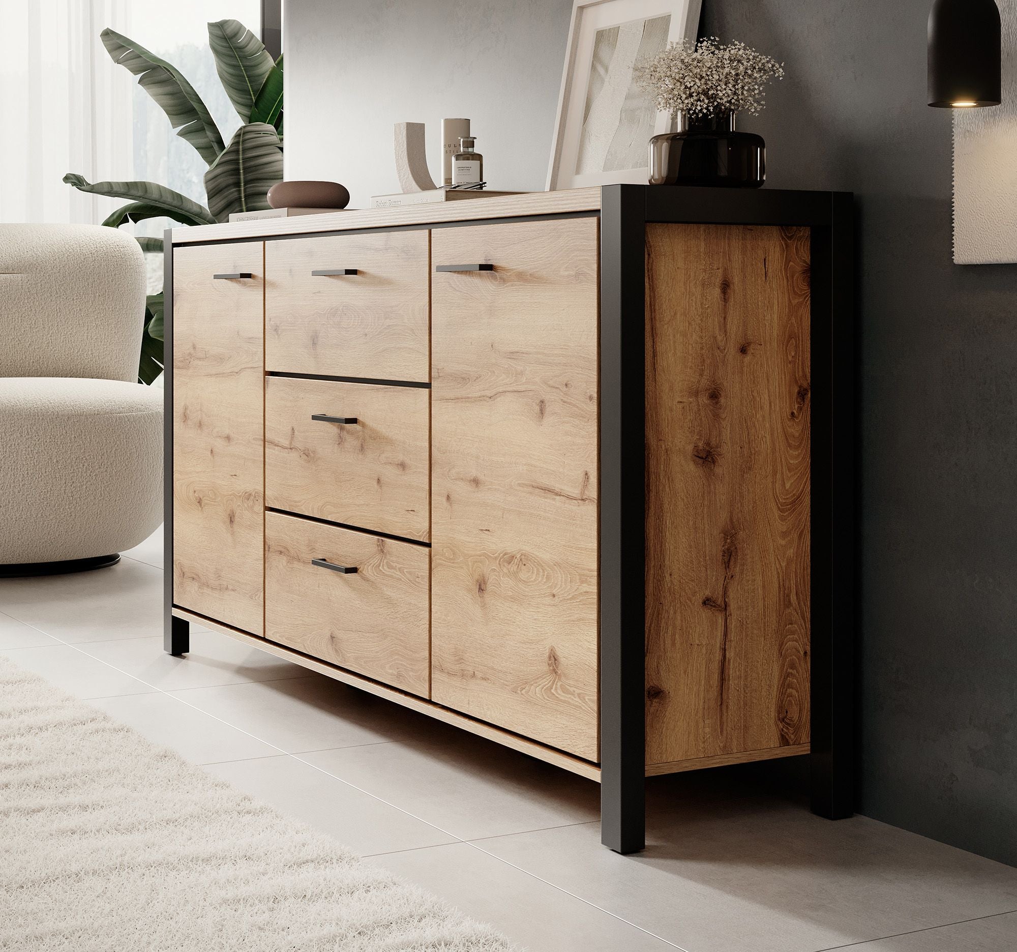 Acapulco - Dressoir - Eiken/zwart - 180x41x91 cm
