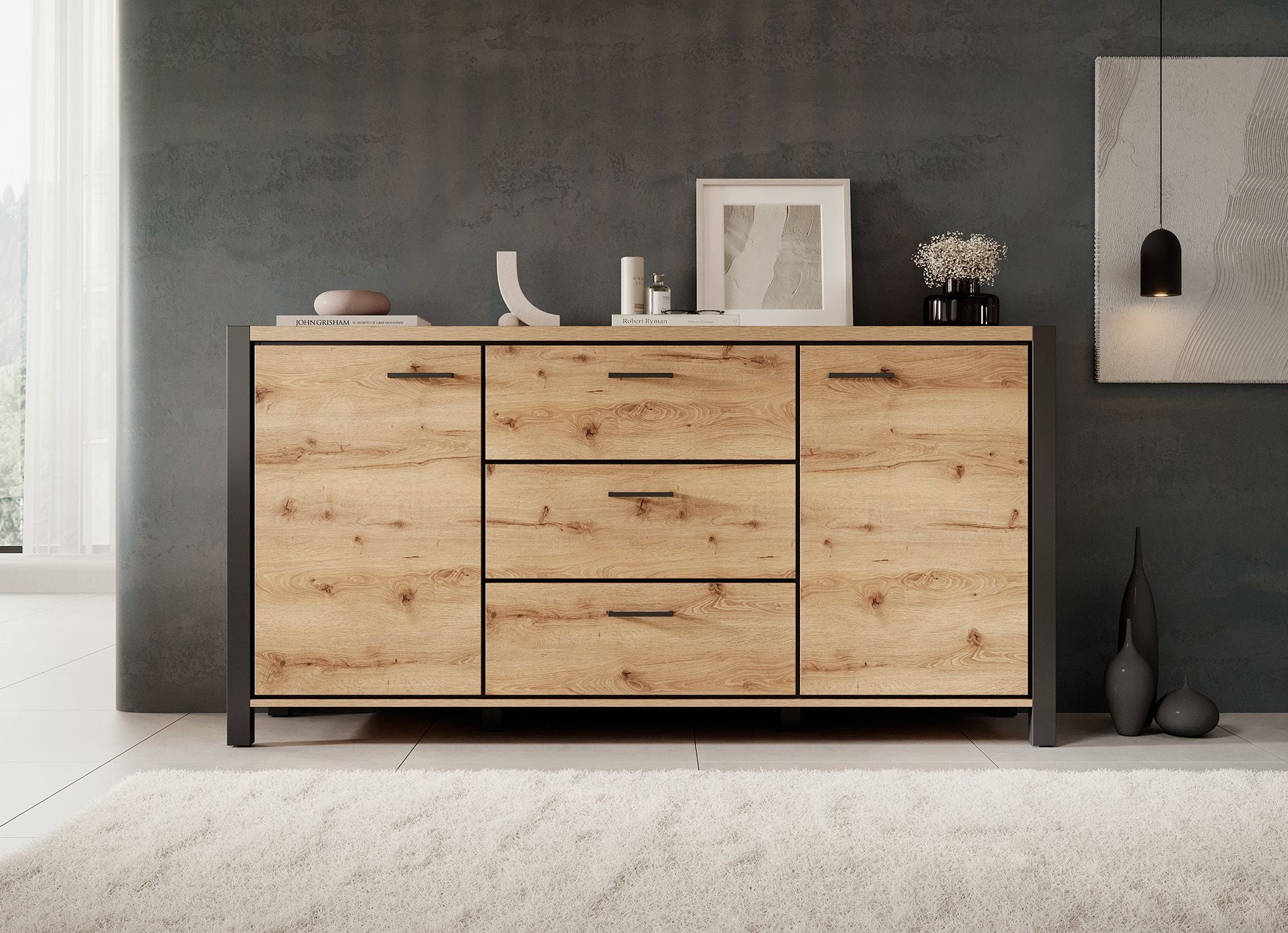 Acapulco - Dressoir - Eiken/zwart - 180x41x91 cm