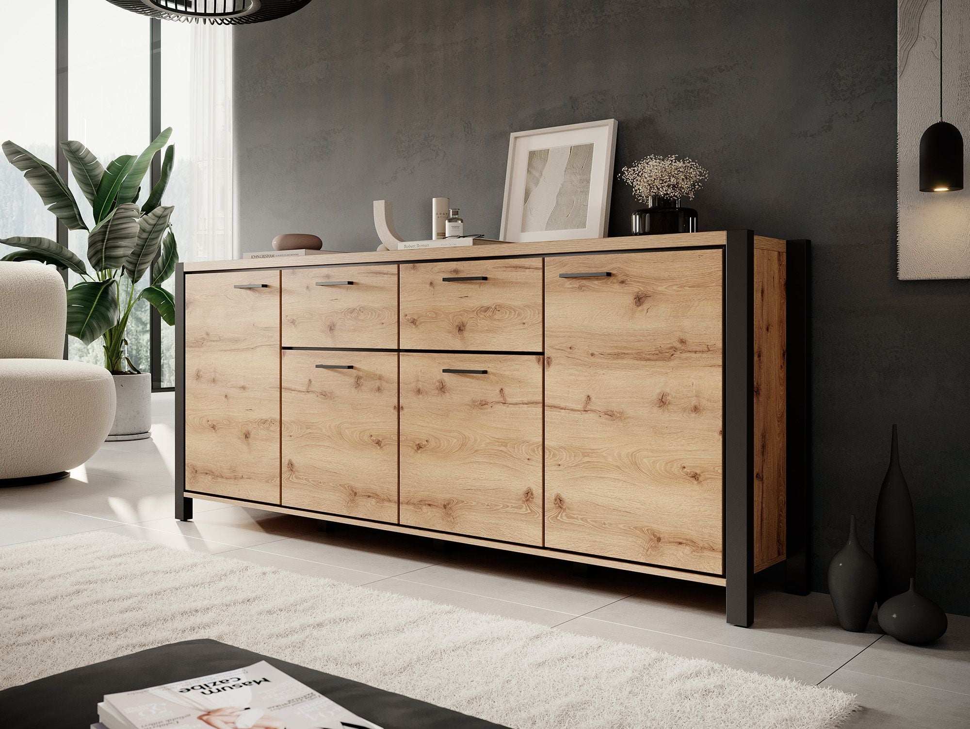 Acapulco - Dressoir - Eiken/zwart - 213x41x91 cm