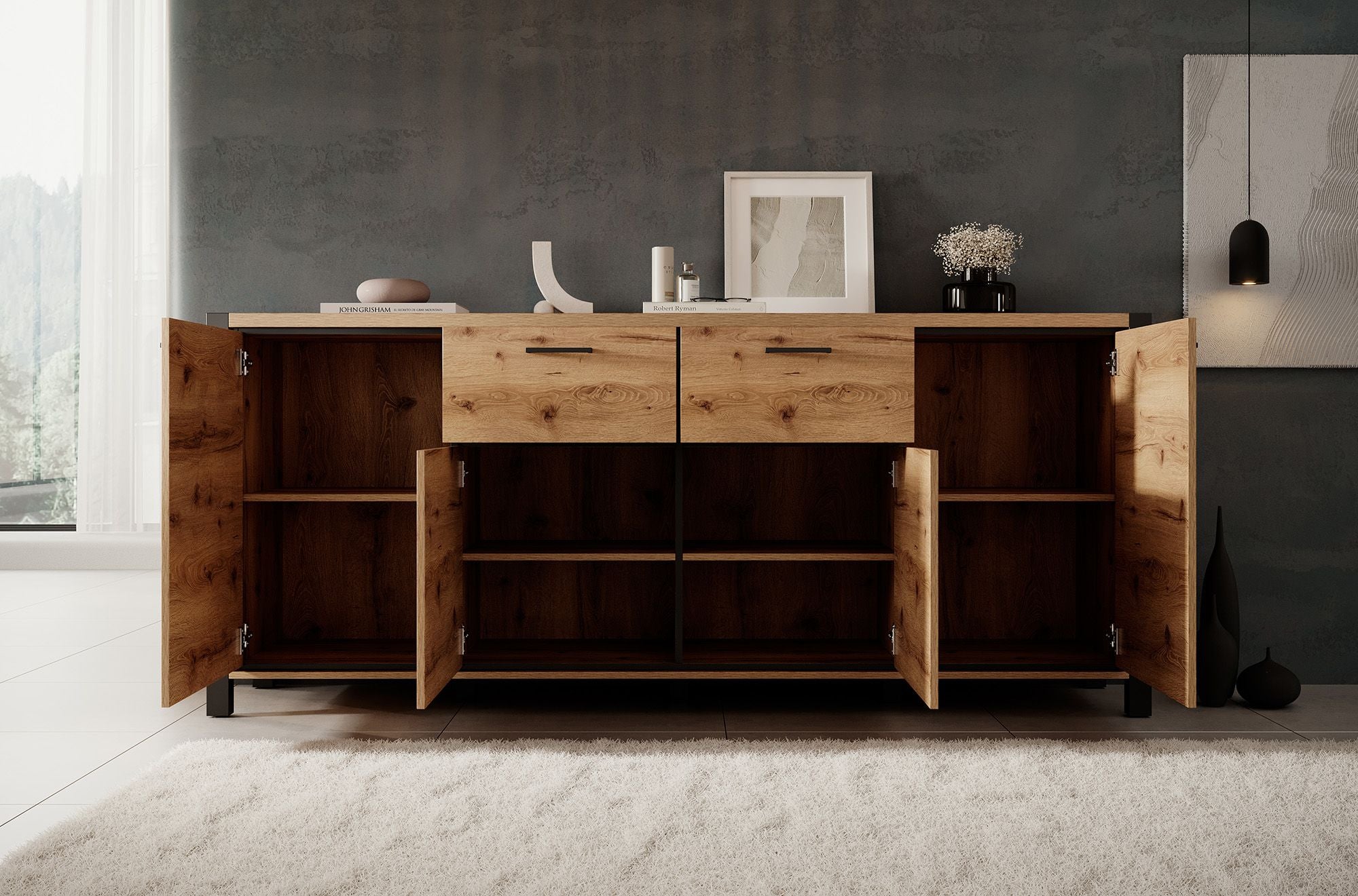 Acapulco - Dressoir - Eiken/zwart - 213x41x91 cm