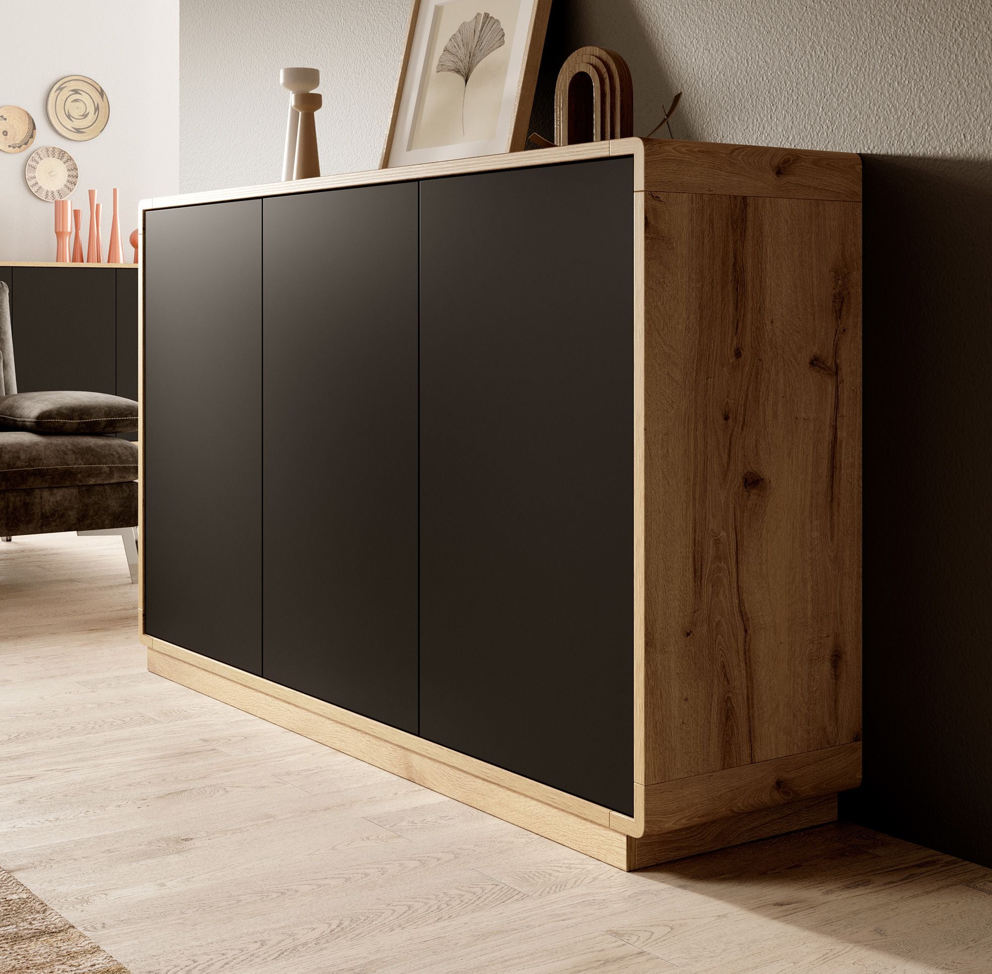 Acuna - Dressoir - Zwart/eiken - 160x40x75 cm