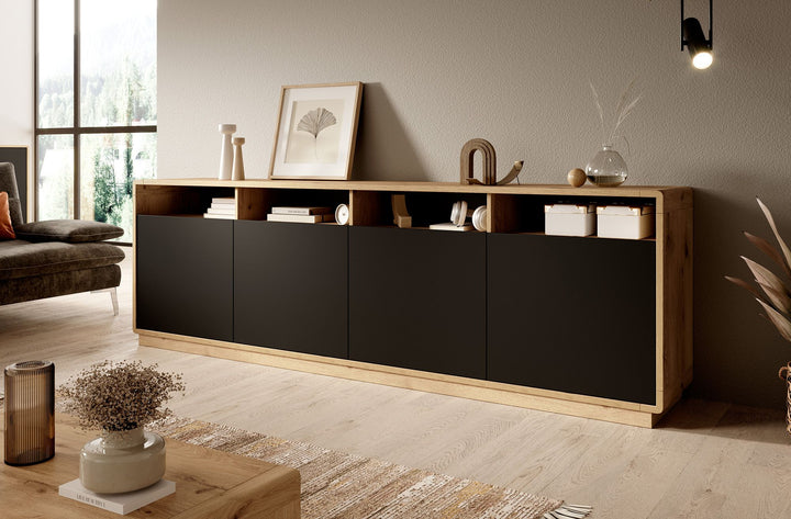 Acuna - Dressoir - Zwart/eiken - 238x40x75 cm