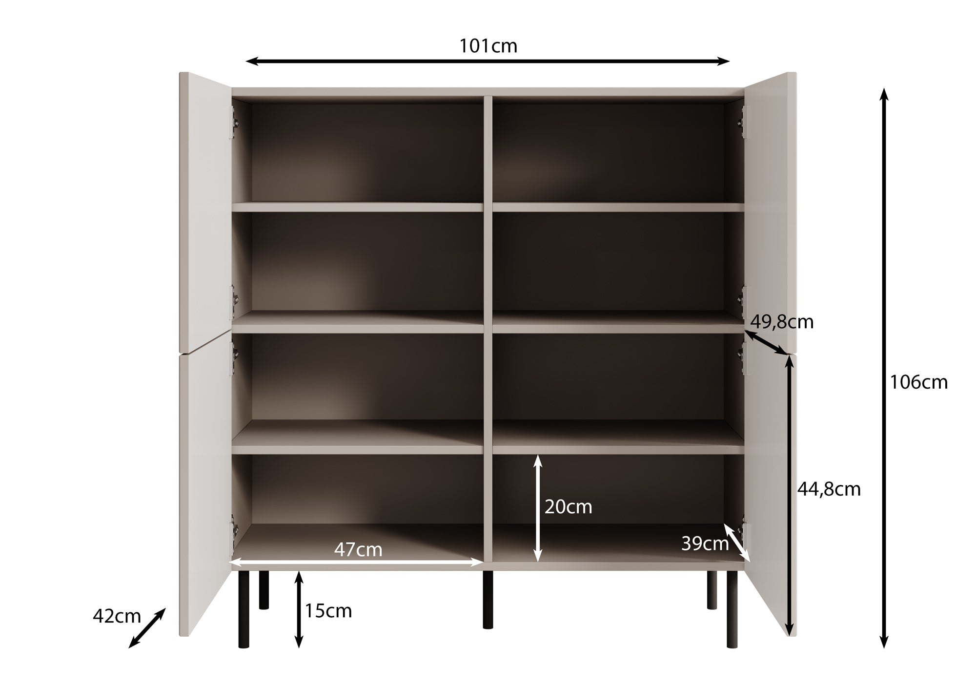 Alex - Dressoir - Beige - 101x42x106 cm