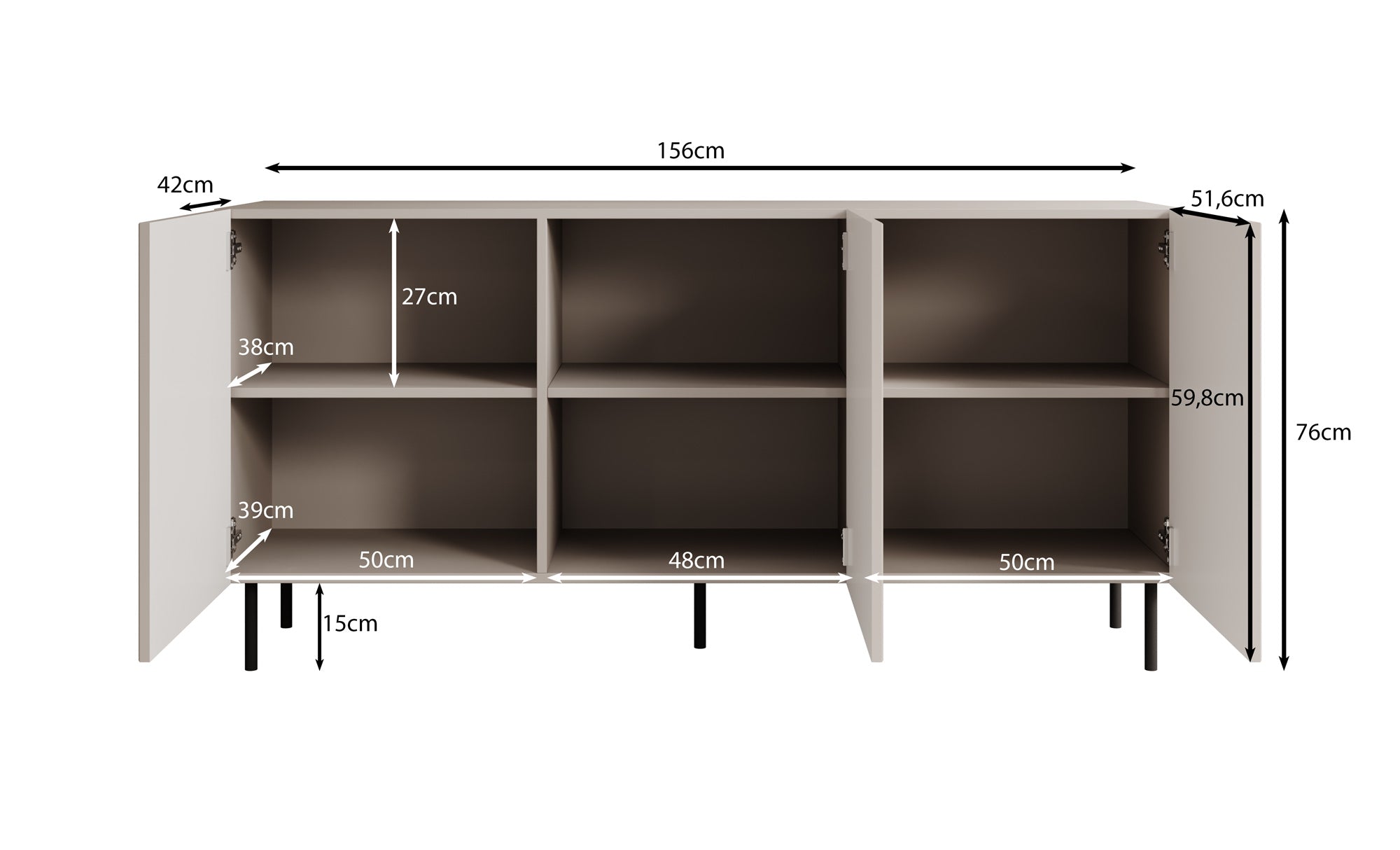 Alex - Dressoir - Beige - 156x42x76 cm