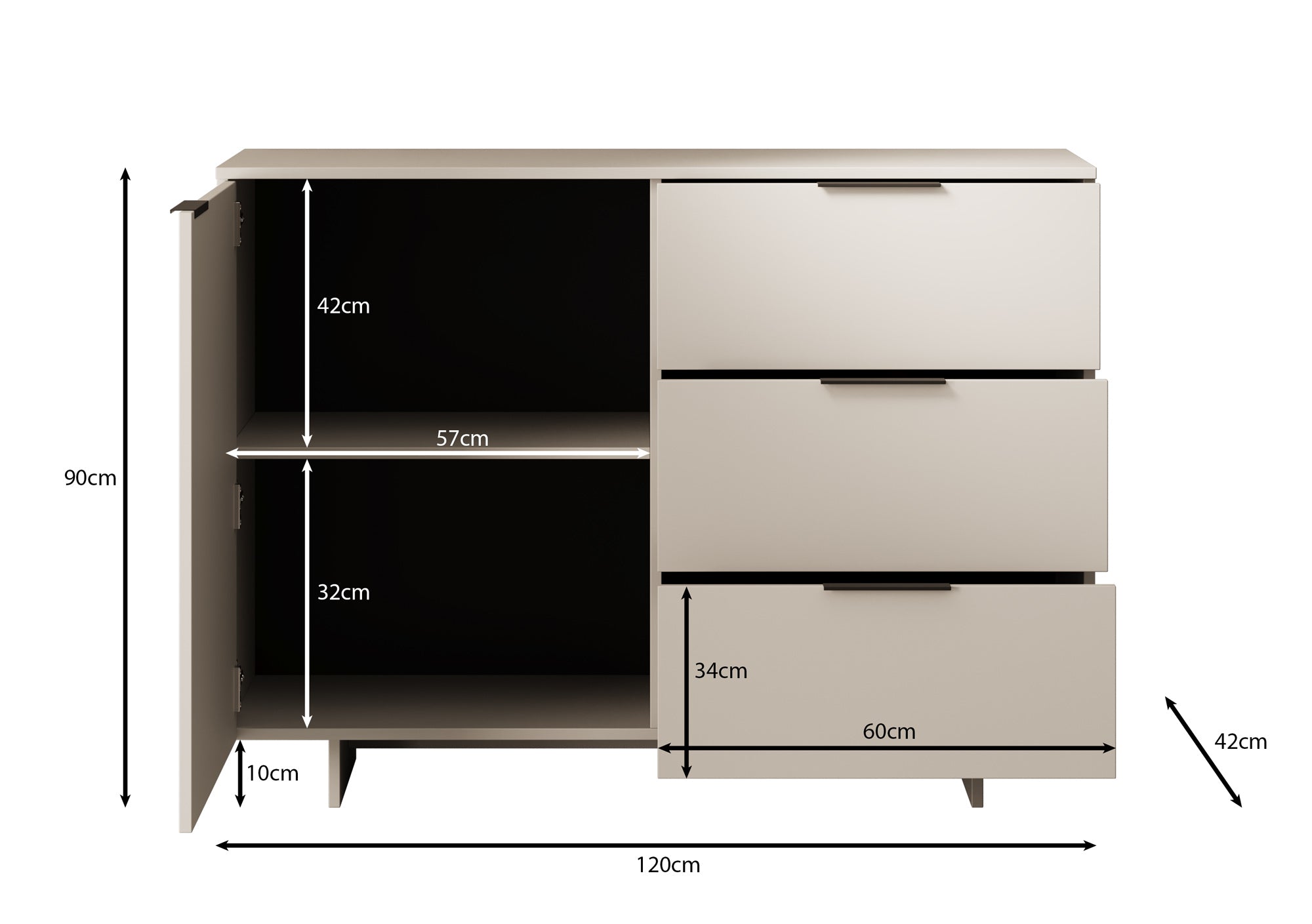 Ankara - Dressoir - Beige - 120x42x90 cm