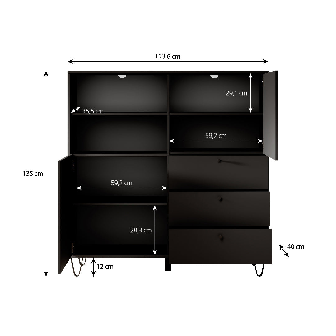 Apula - Dressoir - Antraciet - 124x40x135 cm  - Met lades