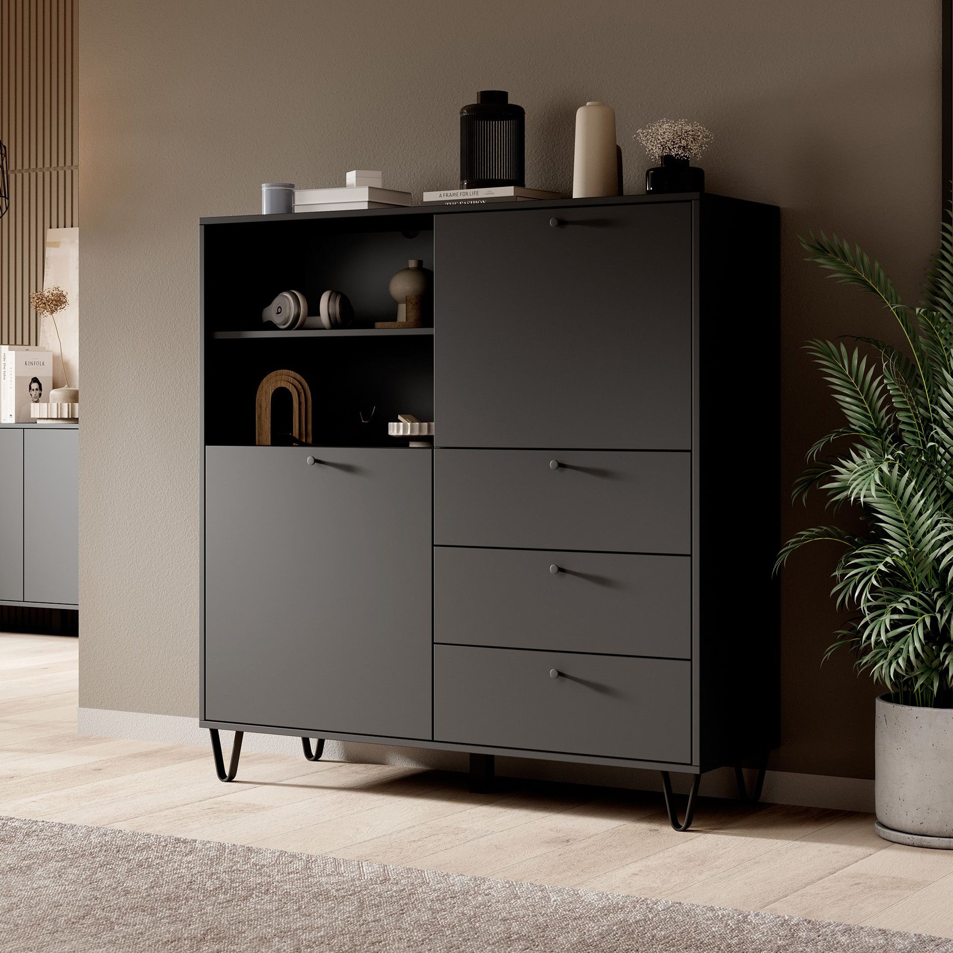 Apula - Dressoir - Antraciet - 124x40x135 cm  - Met lades