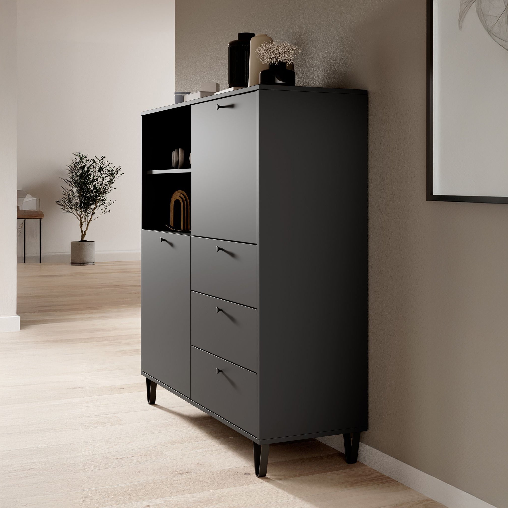 Apula - Dressoir - Antraciet - 124x40x135 cm  - Met lades