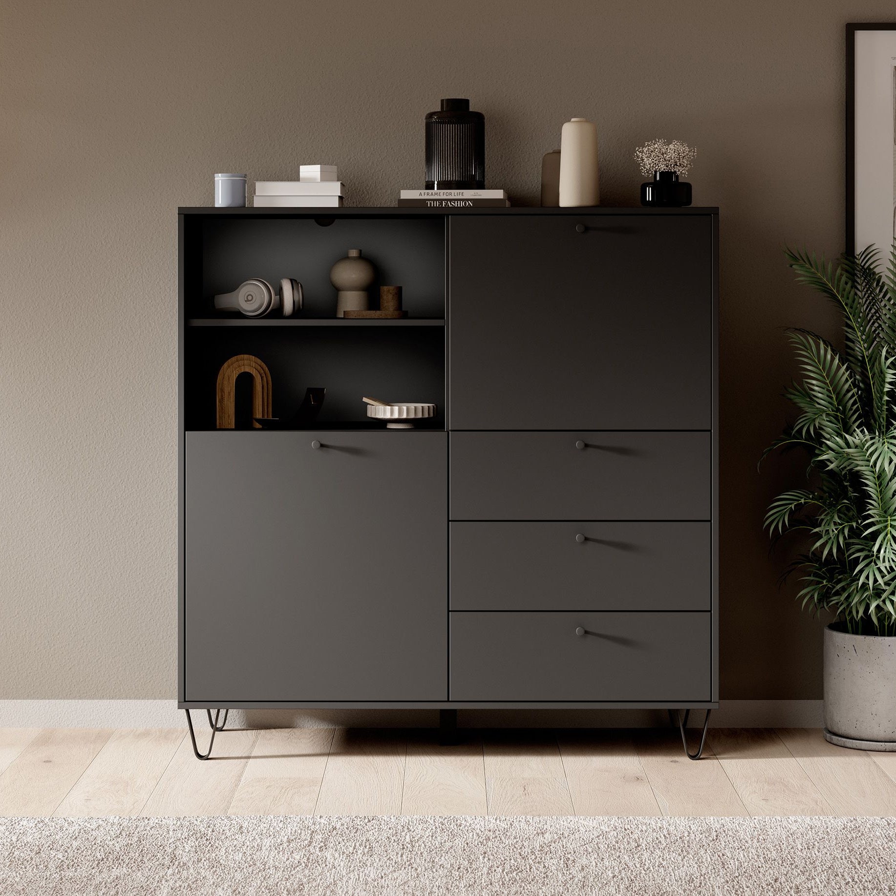 Apula - Dressoir - Antraciet - 124x40x135 cm  - Met lades