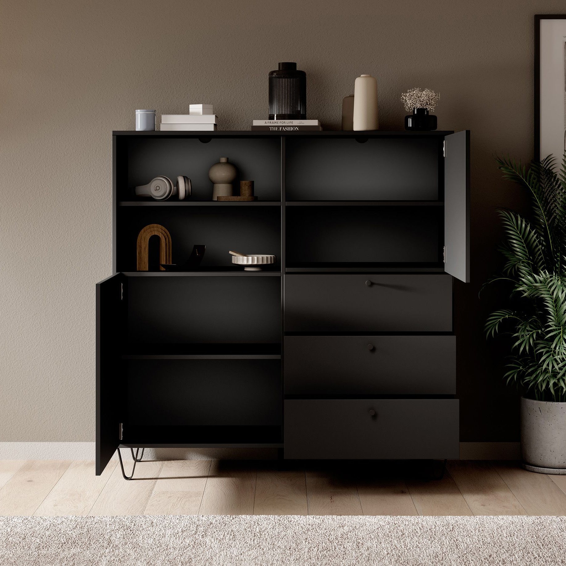 Apula - Dressoir - Antraciet - 124x40x135 cm  - Met lades
