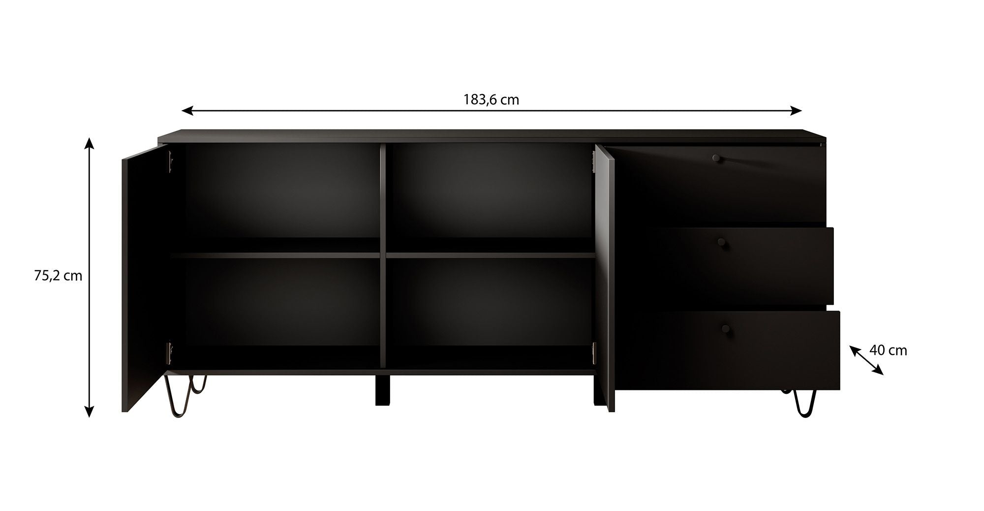 Apula - Dressoir - Antraciet - 184x40x75 cm