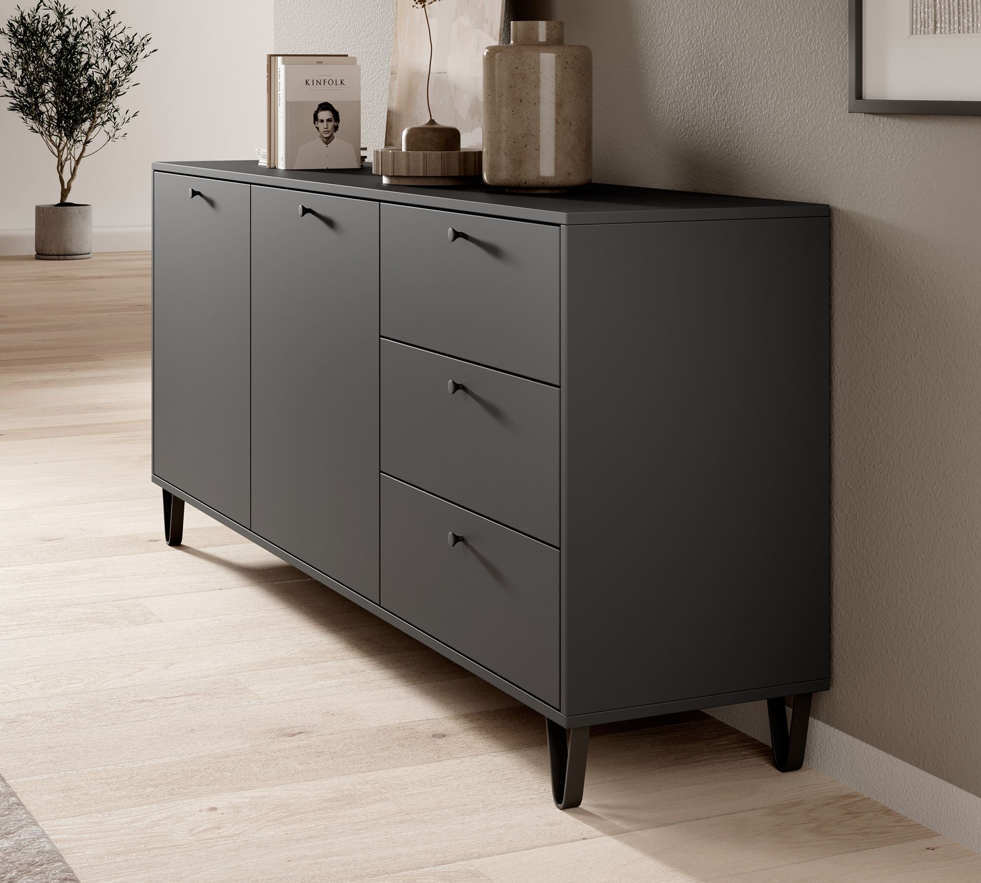 Apula - Dressoir - Antraciet - 184x40x75 cm