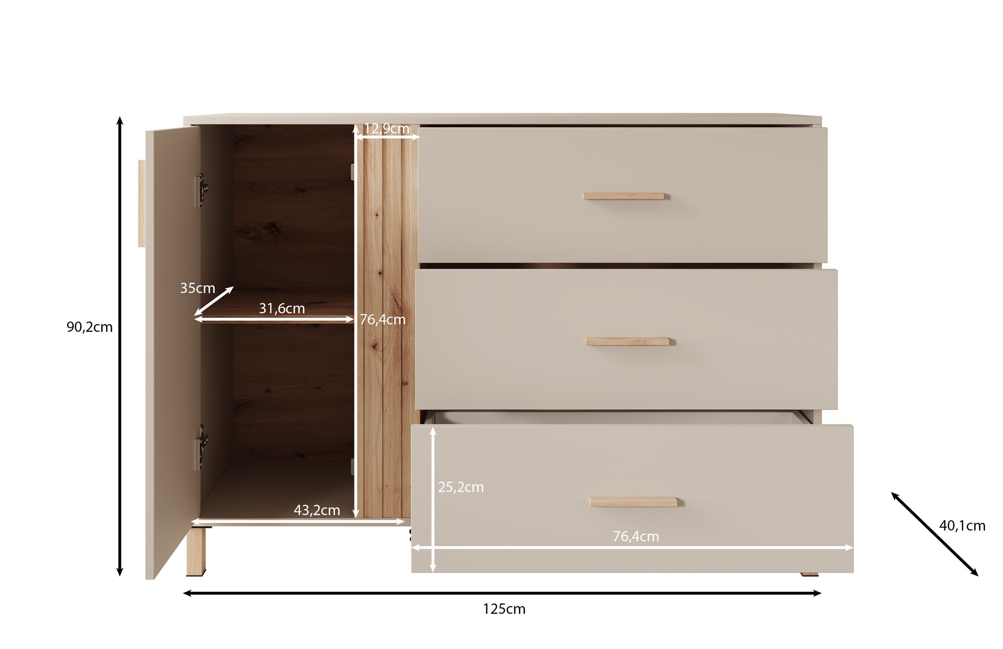 Bahia - Dressoir - Beige - 125x40x90 cm