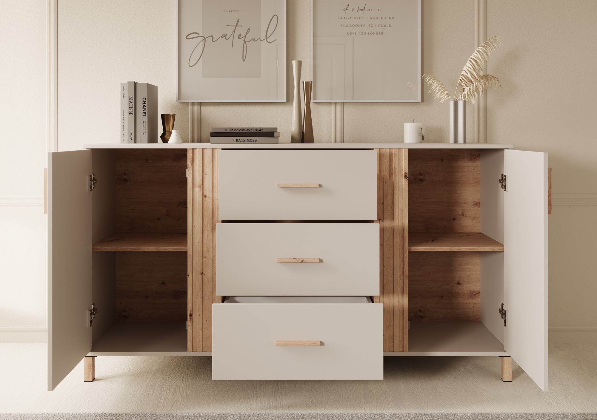 Bahia - Dressoir - Beige - 163x40x90 cm