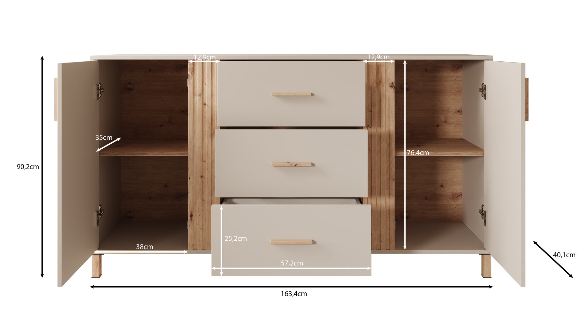 Bahia - Dressoir - Beige - 163x40x90 cm