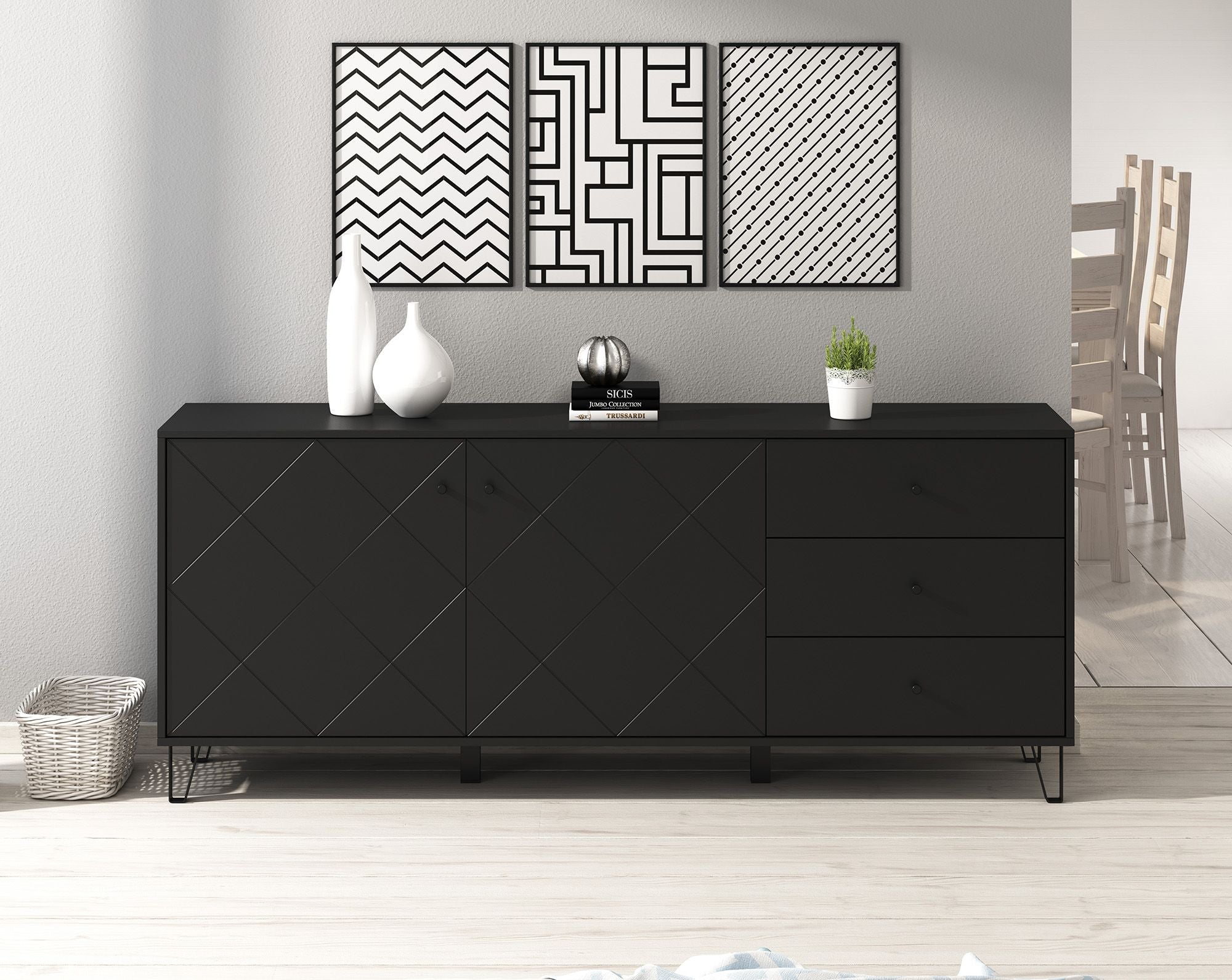 Barlo - Dressoir - Mat zwart - 183x40x75 cm