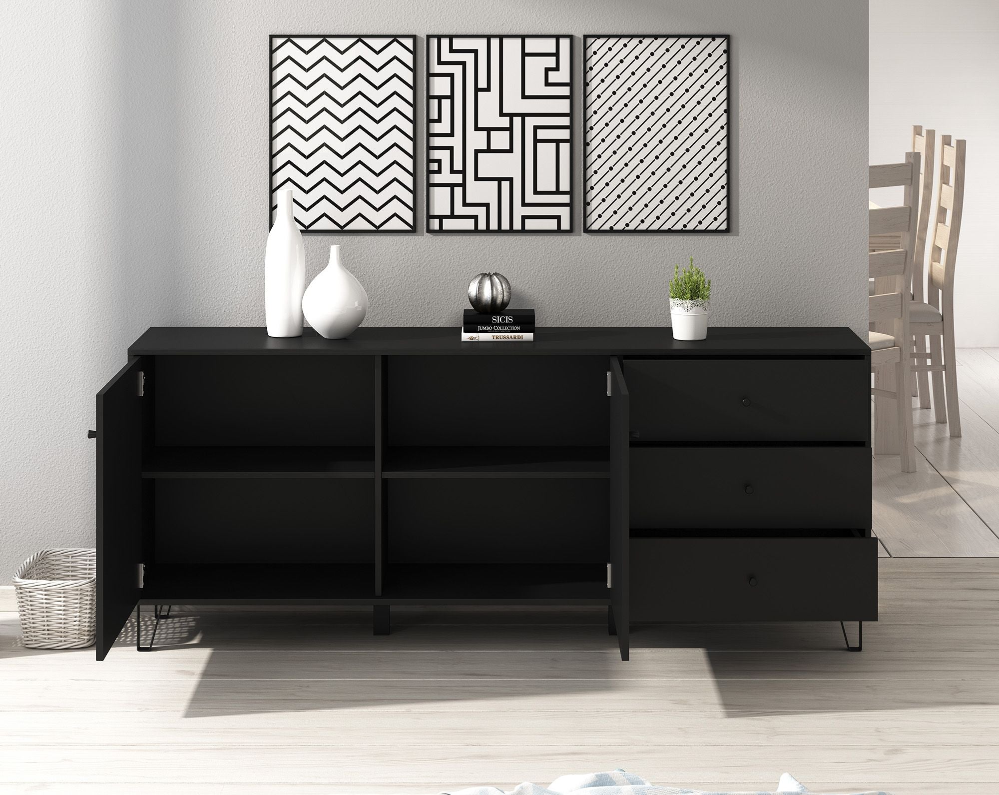Barlo - Dressoir - Mat zwart - 183x40x75 cm
