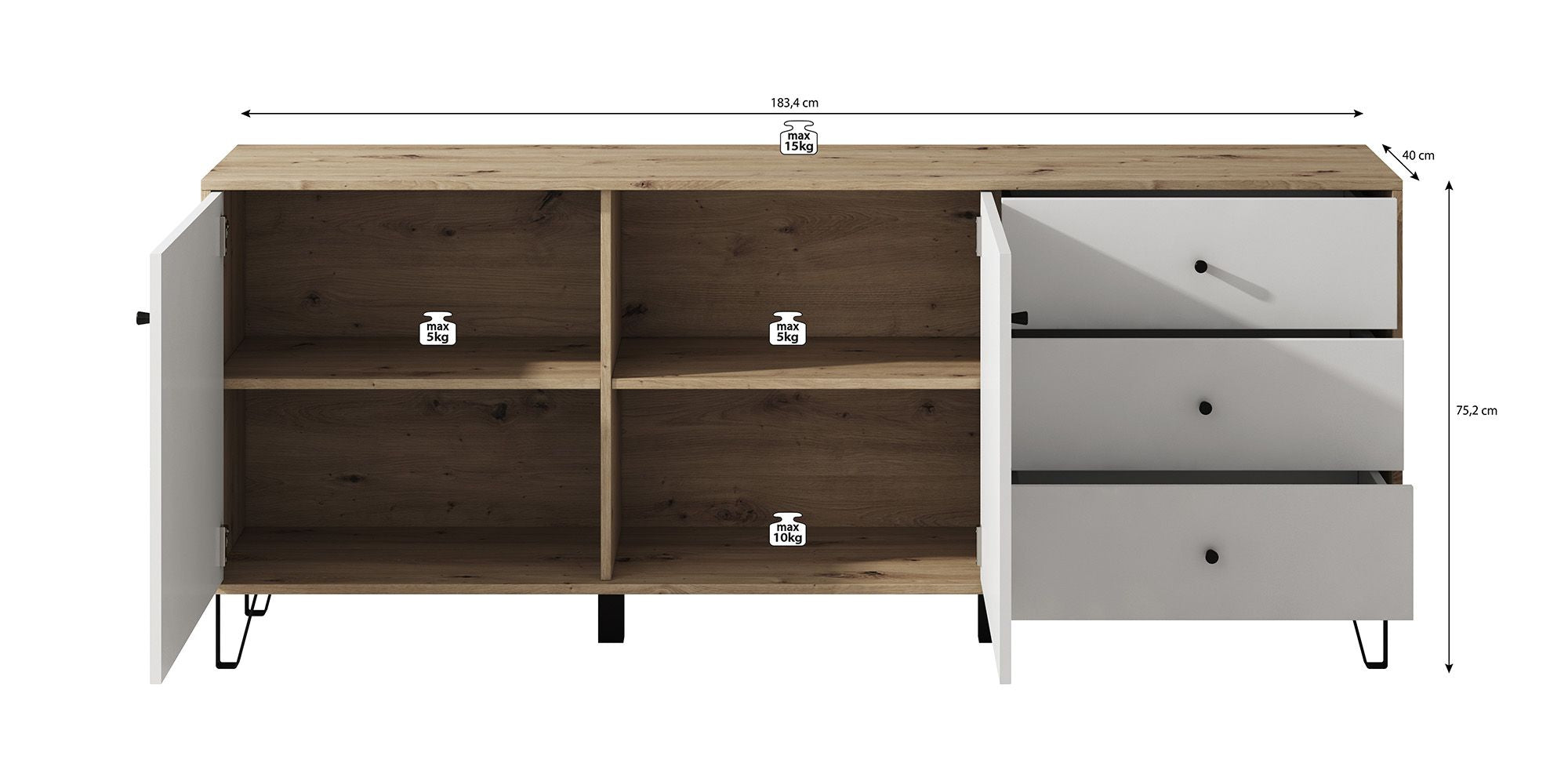 Barlo - Dressoir - Mat zwart - 183x40x75 cm