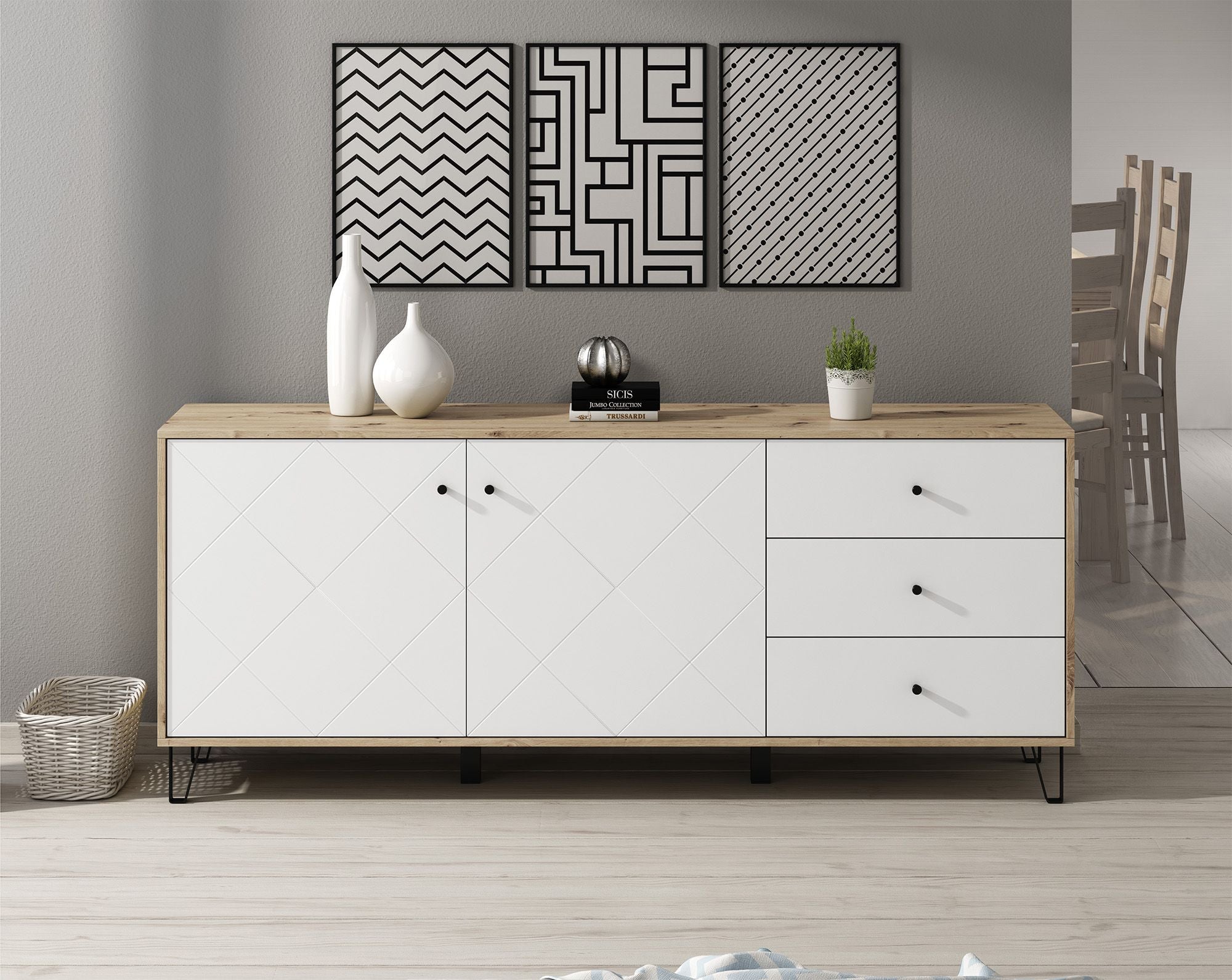 Barlo - Dressoir - Wit/eiken - 183x40x75 cm
