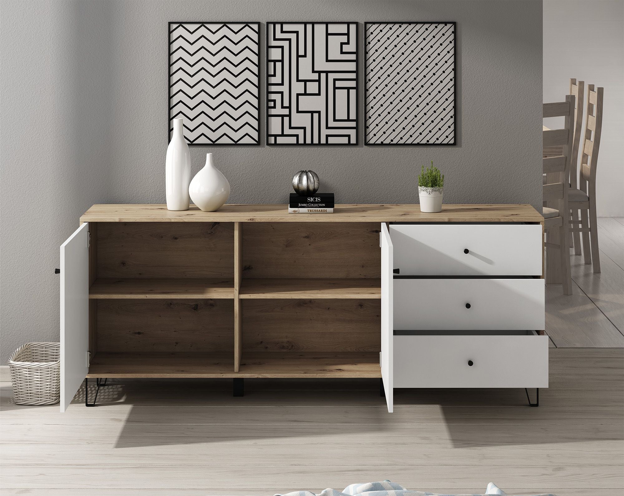 Barlo - Dressoir - Wit/eiken - 183x40x75 cm