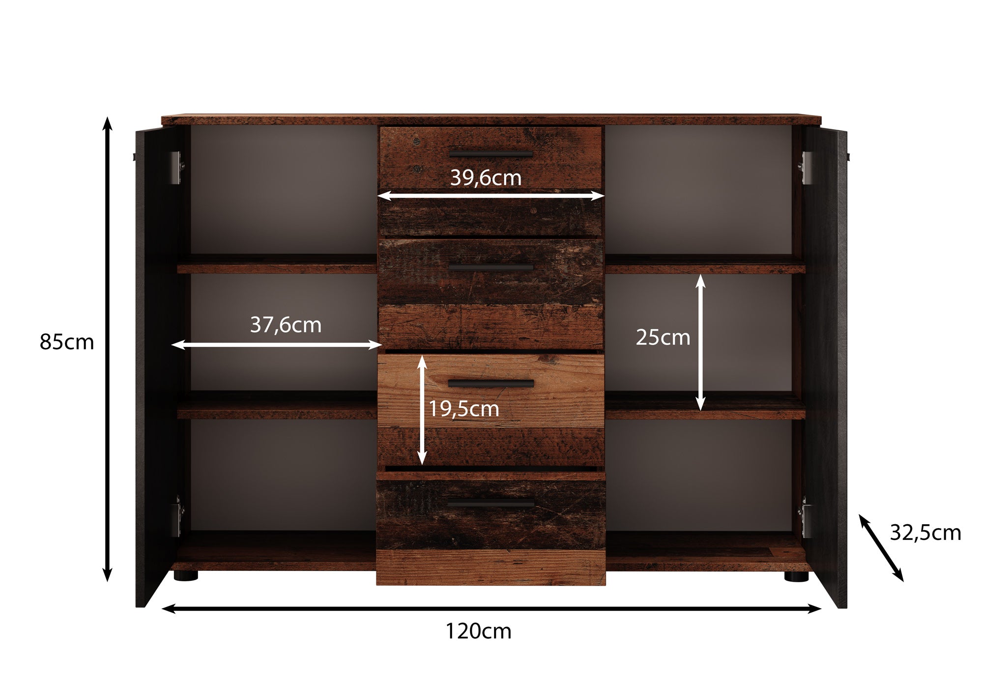 Bellini - Dressoir - Donker/old wood - 120x33x85 cm