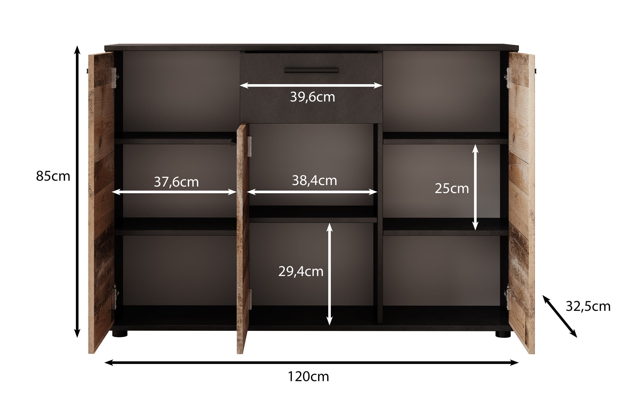 Bellini 2 - Dressoir - Licht/old wood - 120x33x85 cm