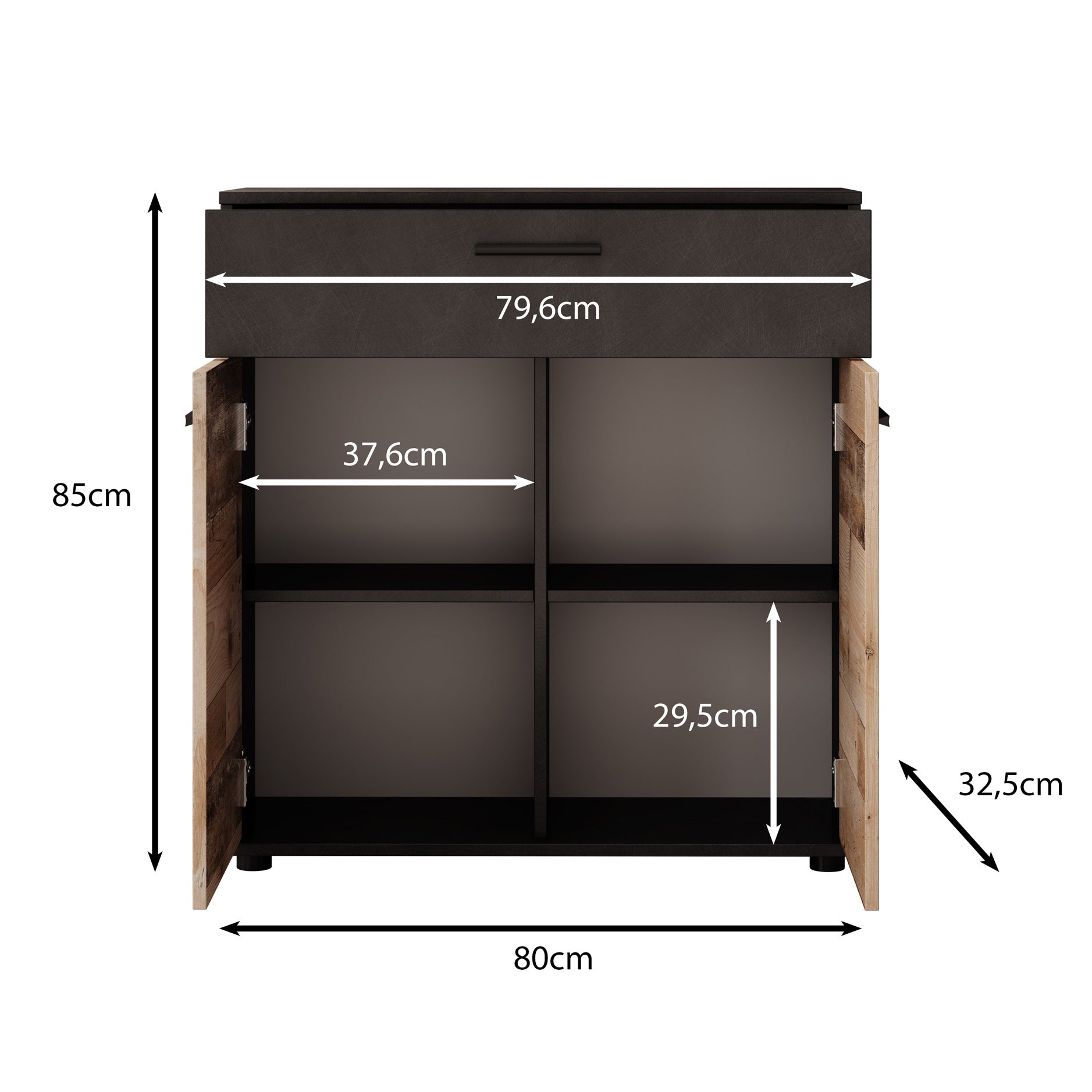 Bellini - Dressoir - Donker old wood - 80x33x85 cm