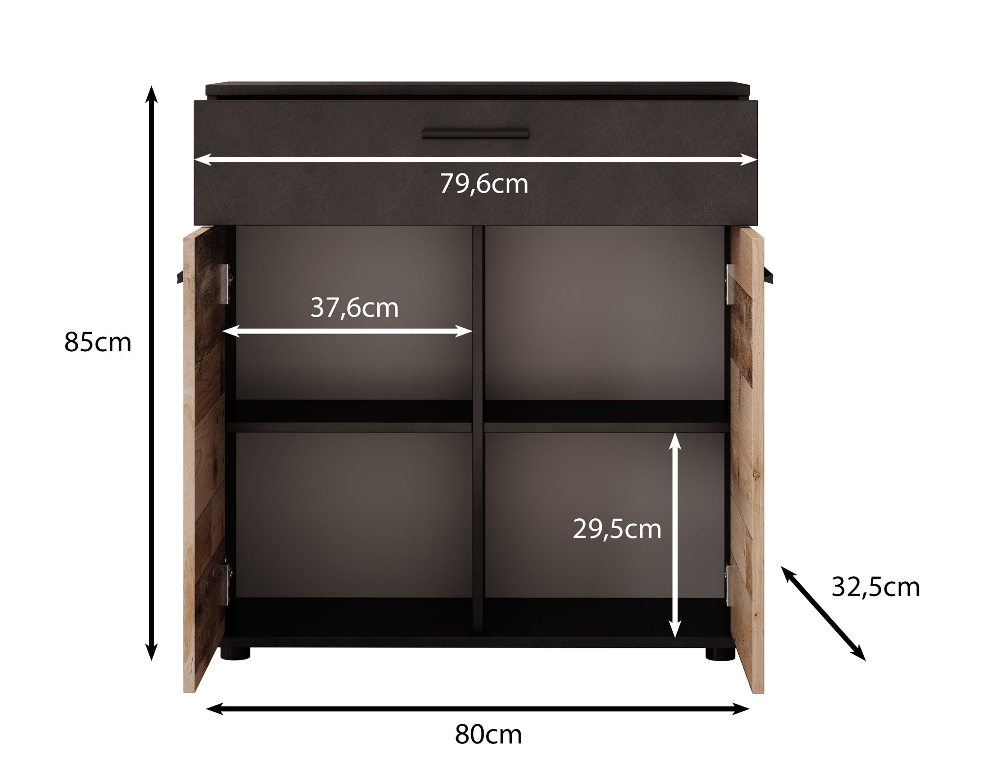 Bellini - Dressoir - Licht/old wood - 80x33x85 cm