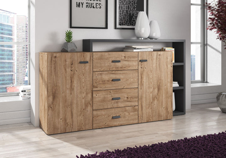Bello - Dressoir - Eiken/antraciet - 180x38x80 cm