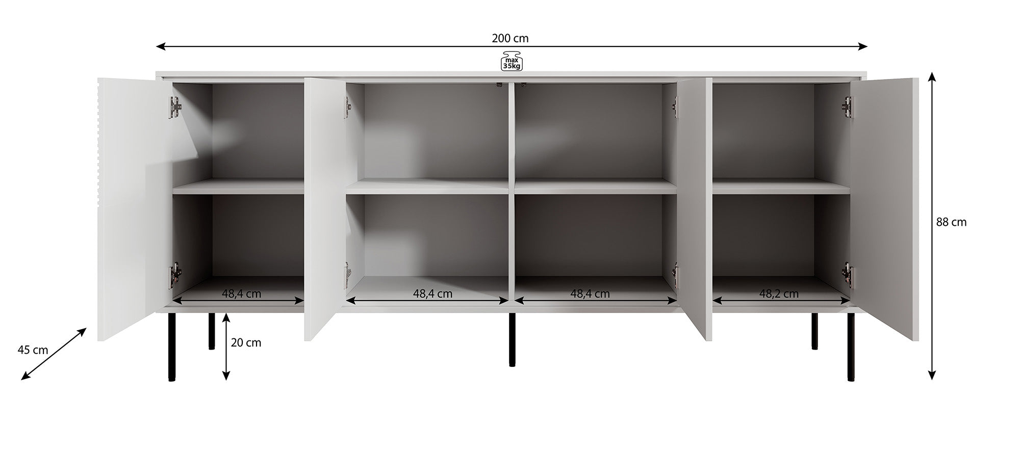 Blanes - Dressoir - Wit - 200x45x88 cm