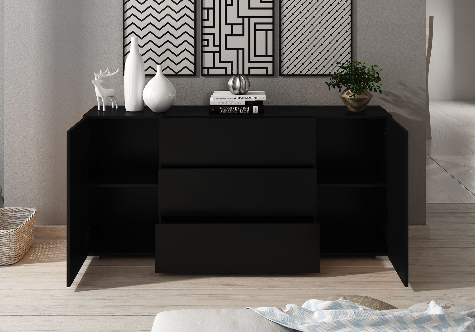 Bonzo - Dressoir - Zwart - 150x39x68 cm