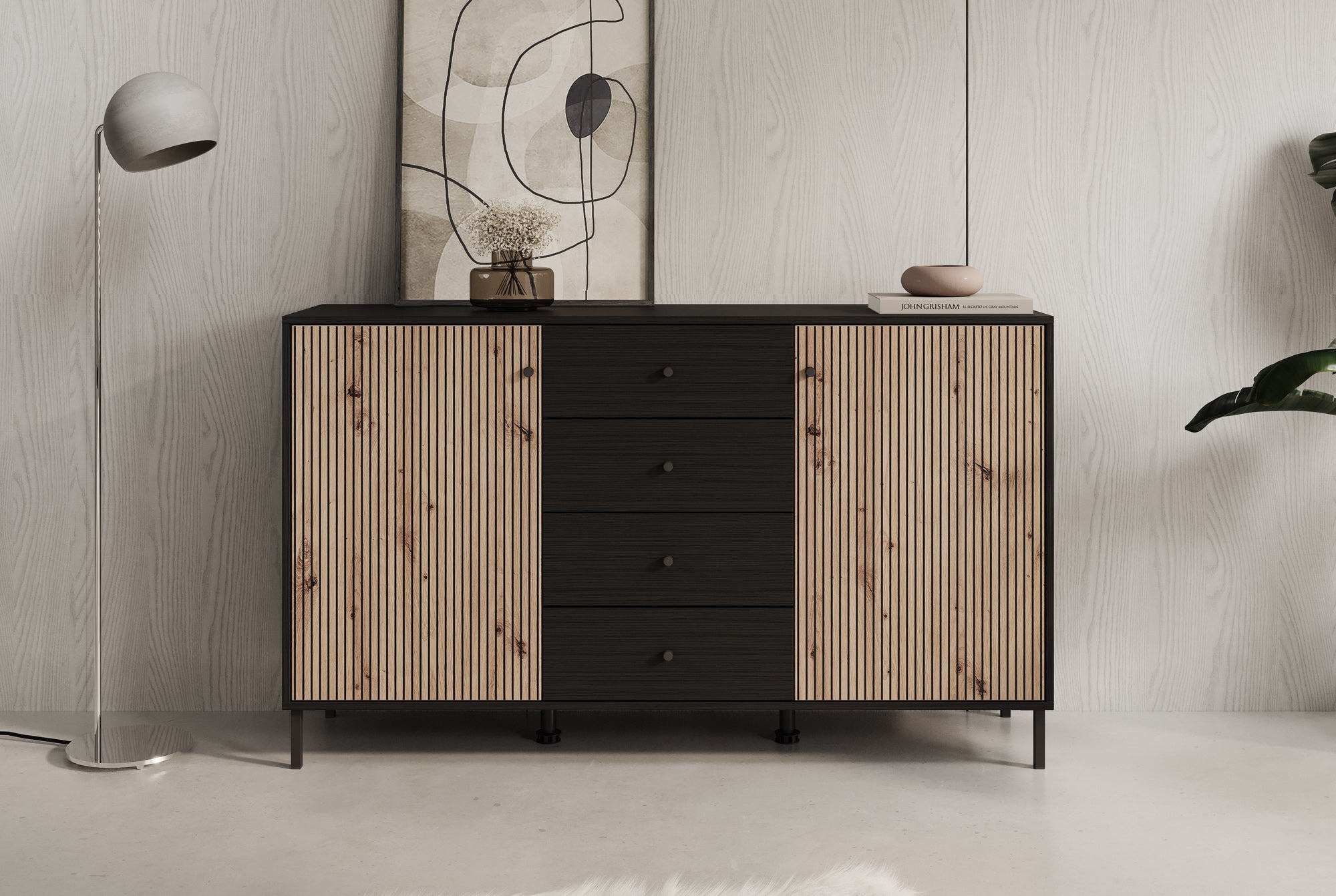 Charles - Dressoir - Zwart - 157x40x93 cm