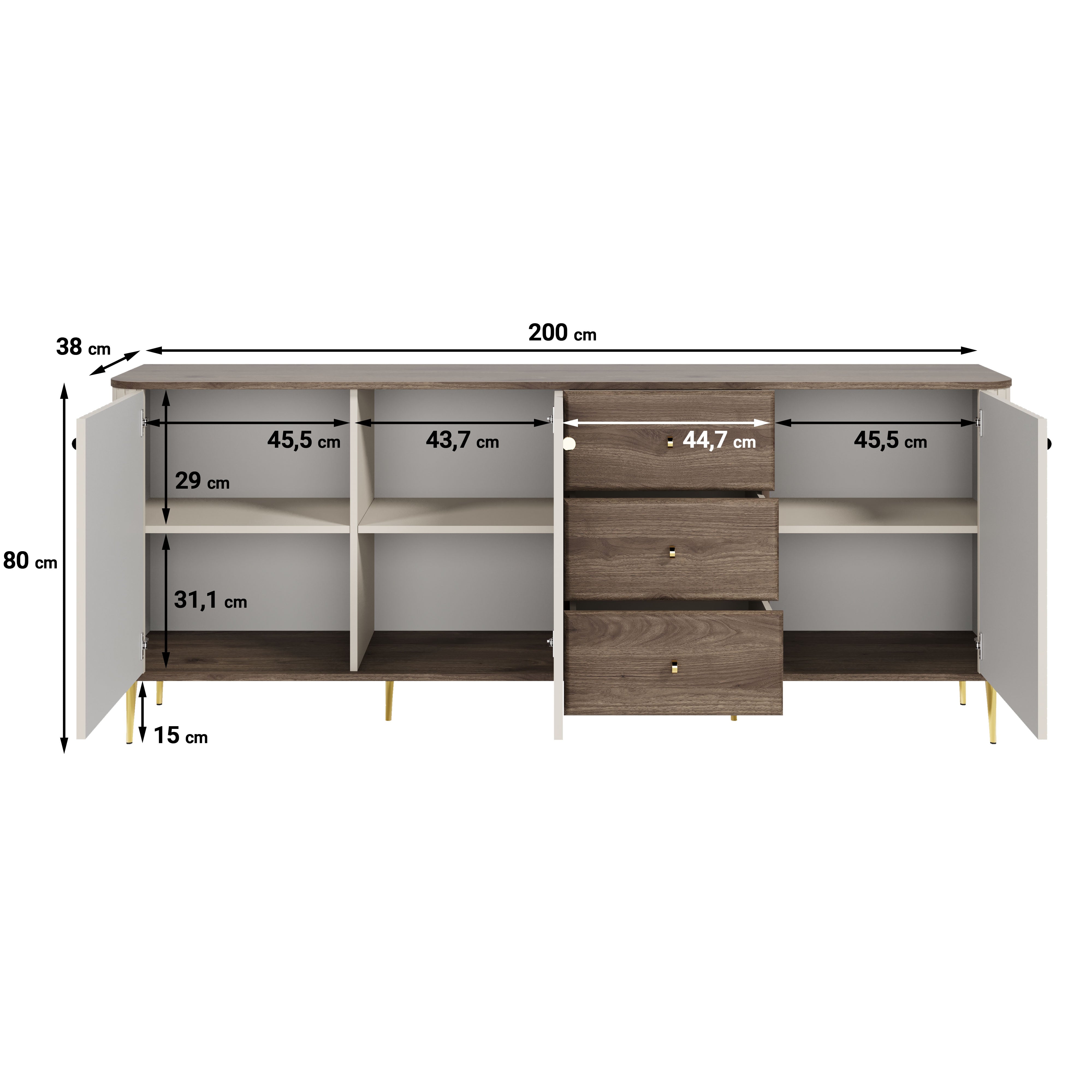 Concorde - Dressoir - Beige - 200x38x80 cm