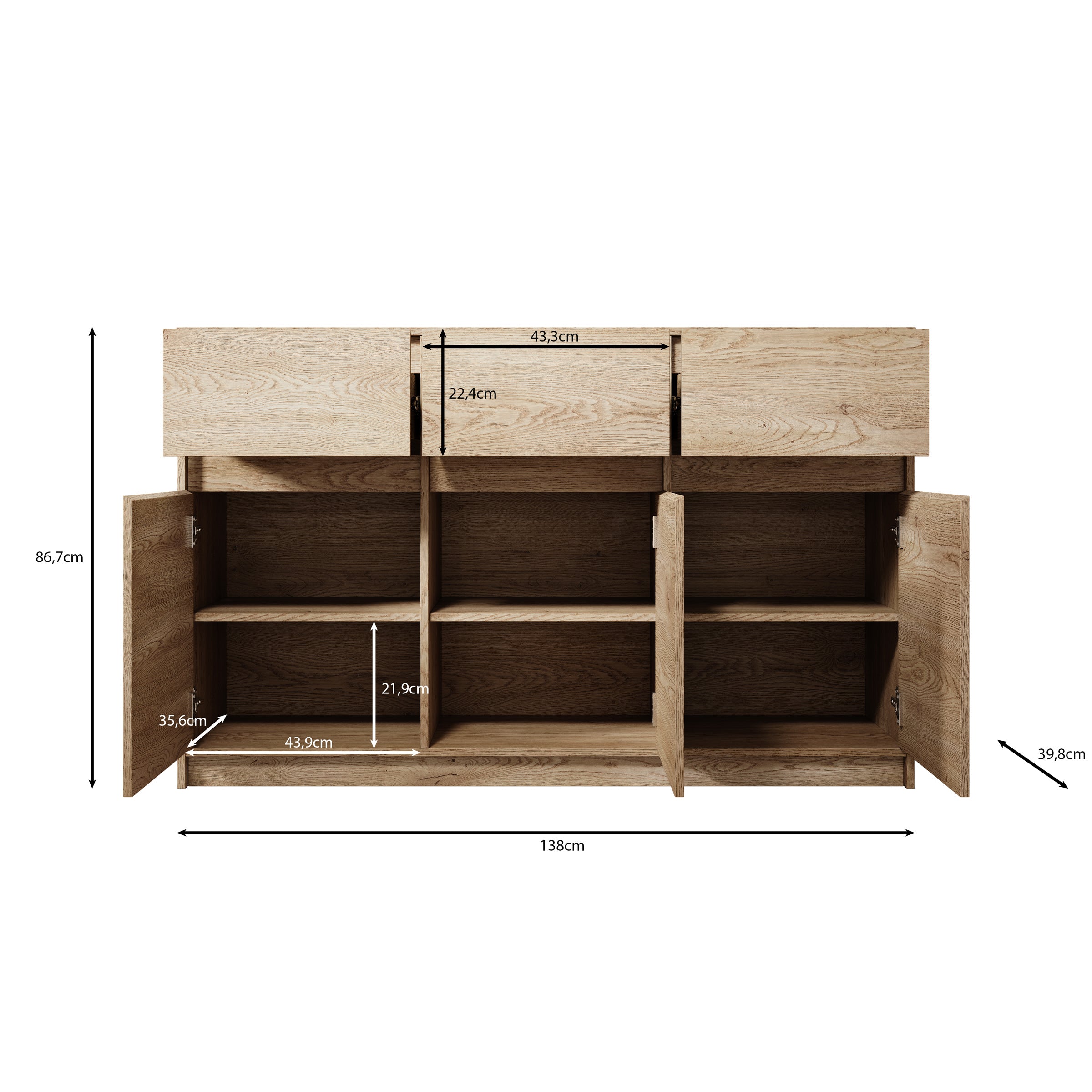 Cuarto 2 - Dressoir - Eiken - 138x40x87 cm