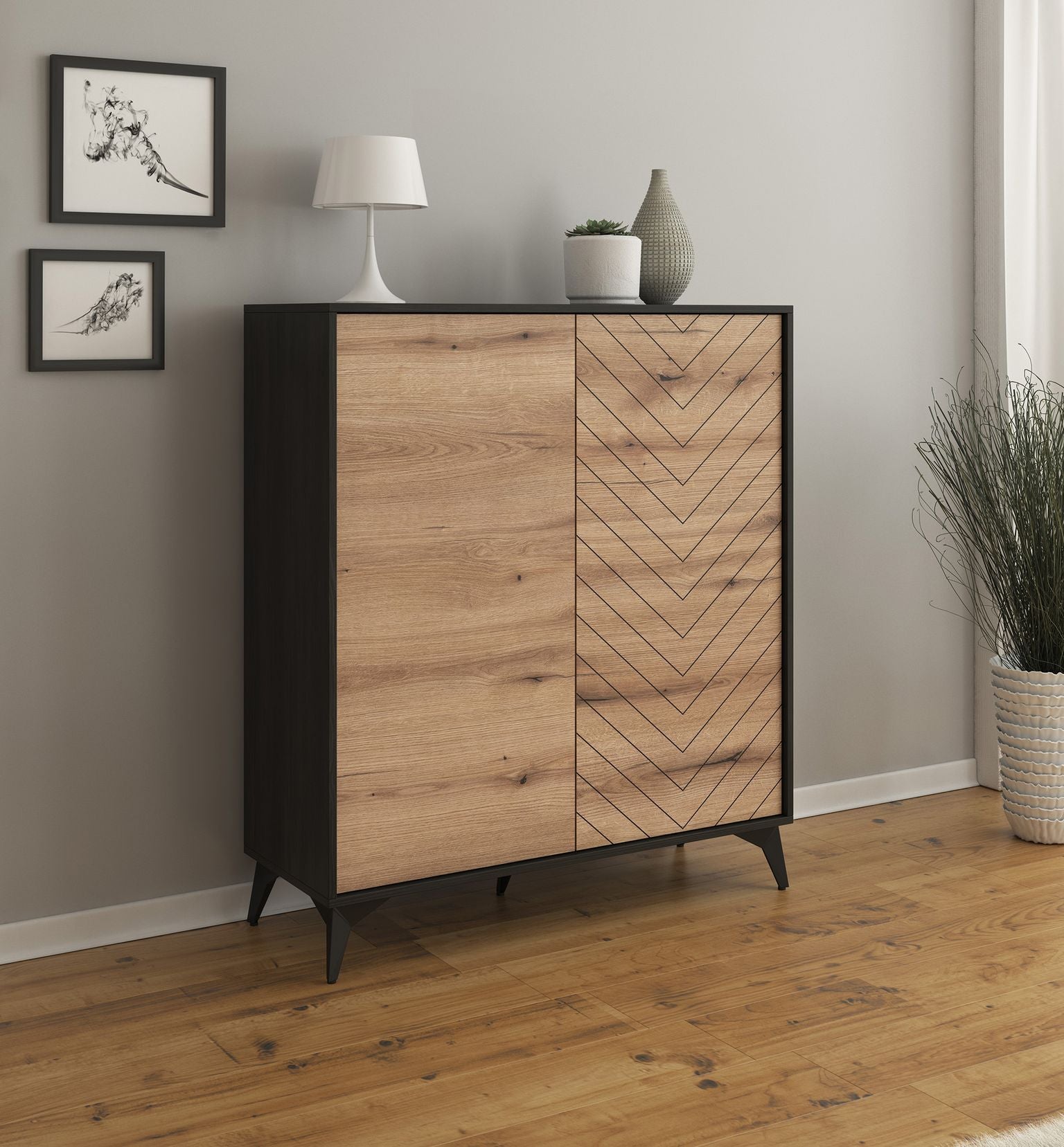 Dolores 2 - Dressoir - Eiken/zwart - 104x39x119 cm